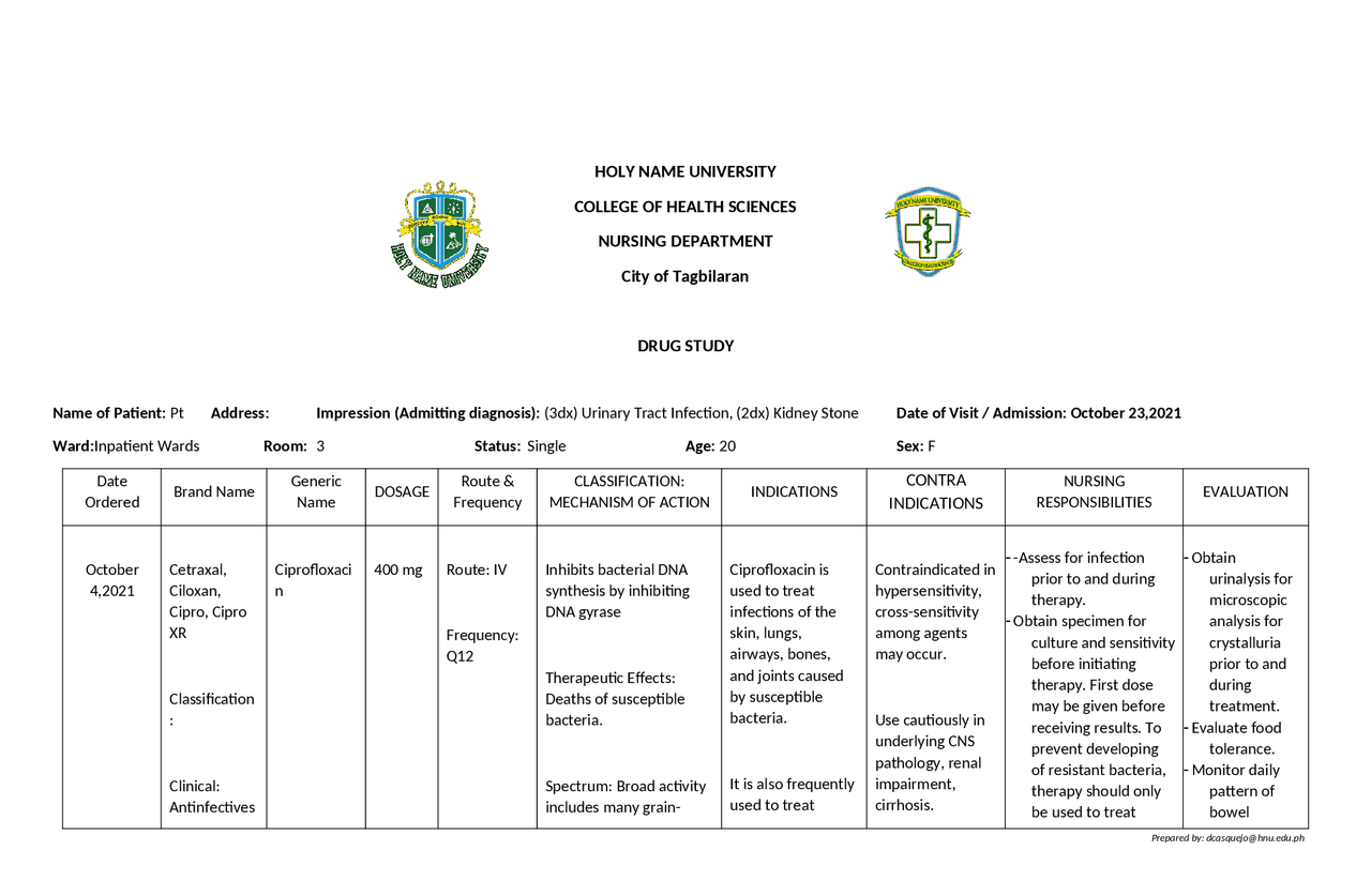 Drud Study Example Renal Drug Study Pharmacology - Docsity