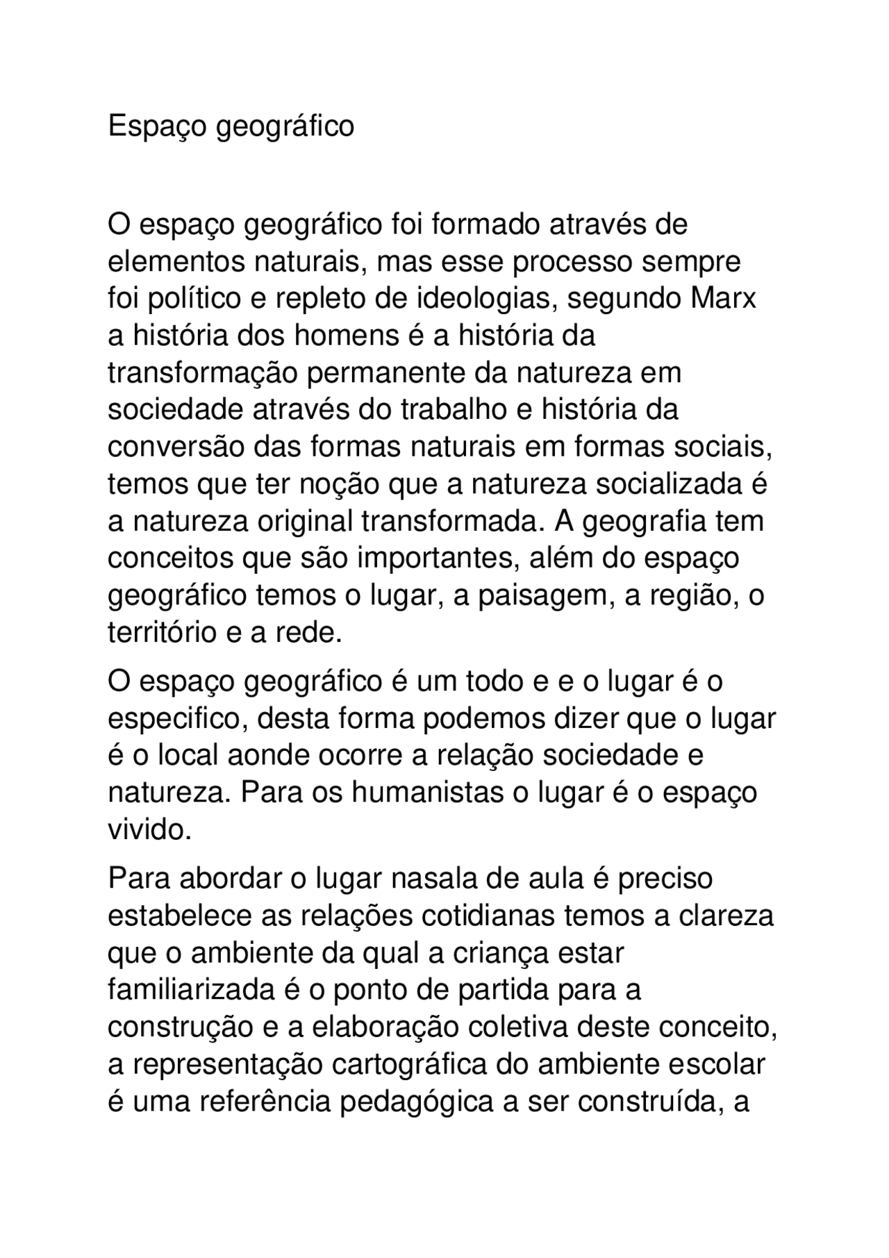Resumo do vídeo sobre o espaço geográfico - Docsity