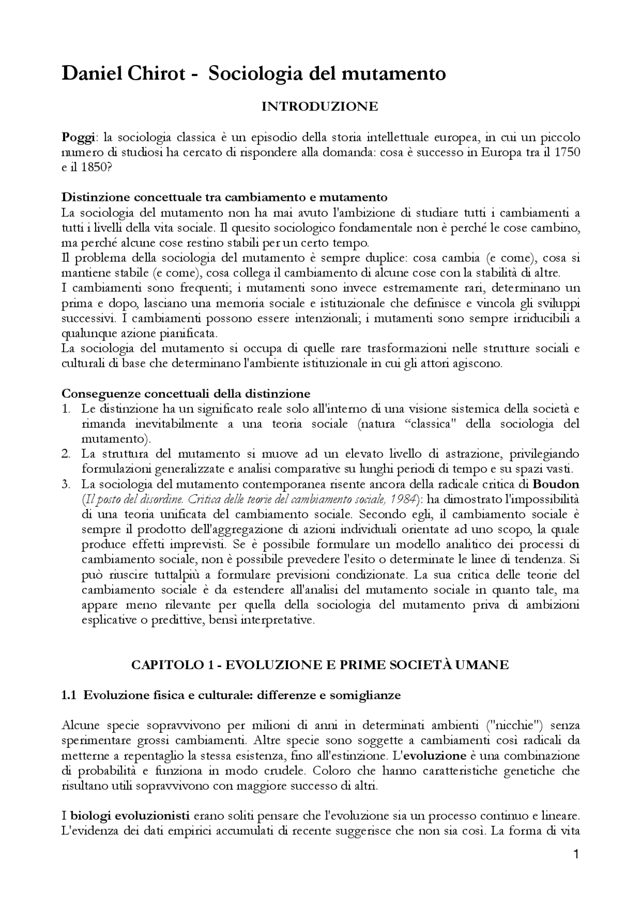 Riassunto Sociologia del mutamento, Chirot Docsity