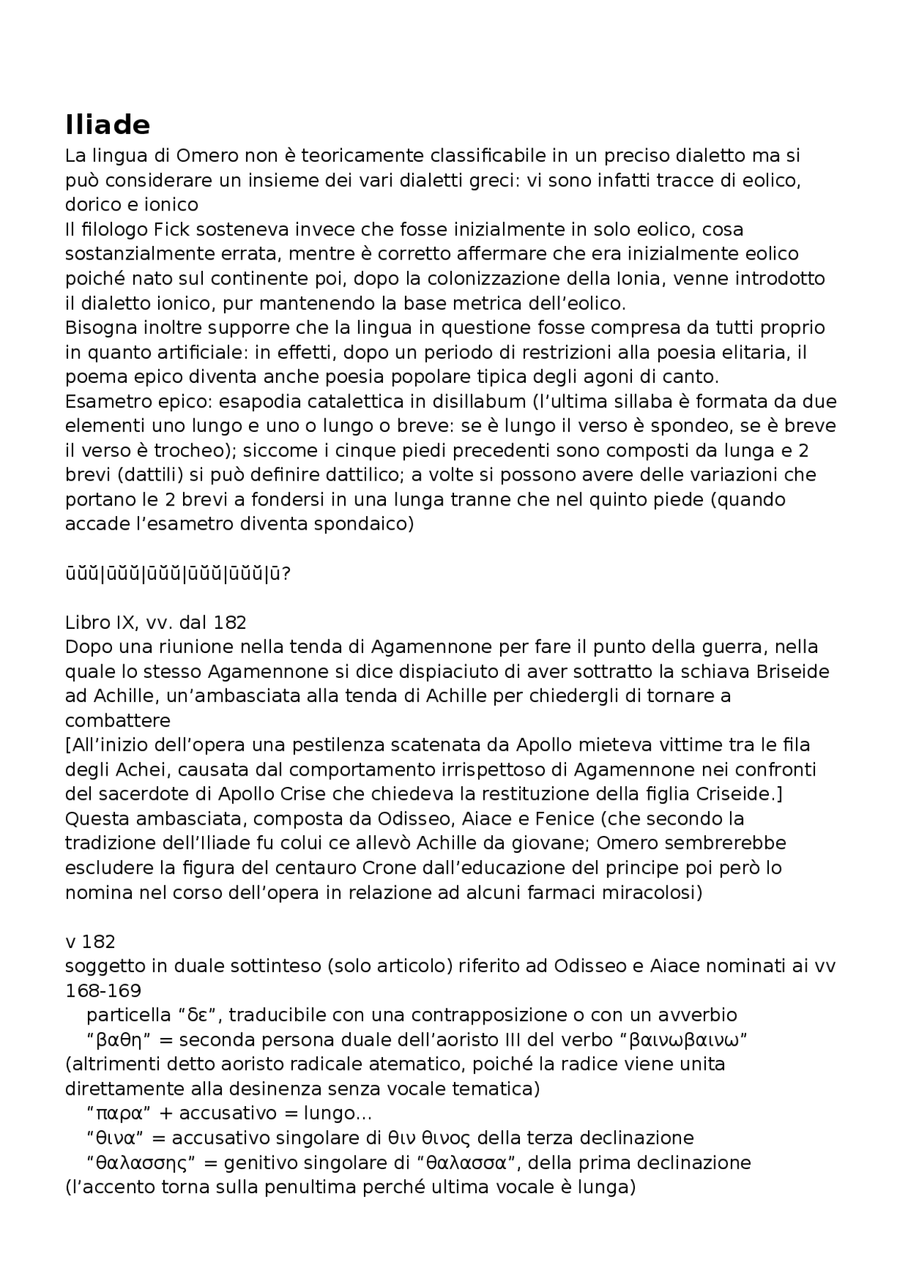Iliade E Analisi Versi Appunti Di Letteratura Greca Docsity