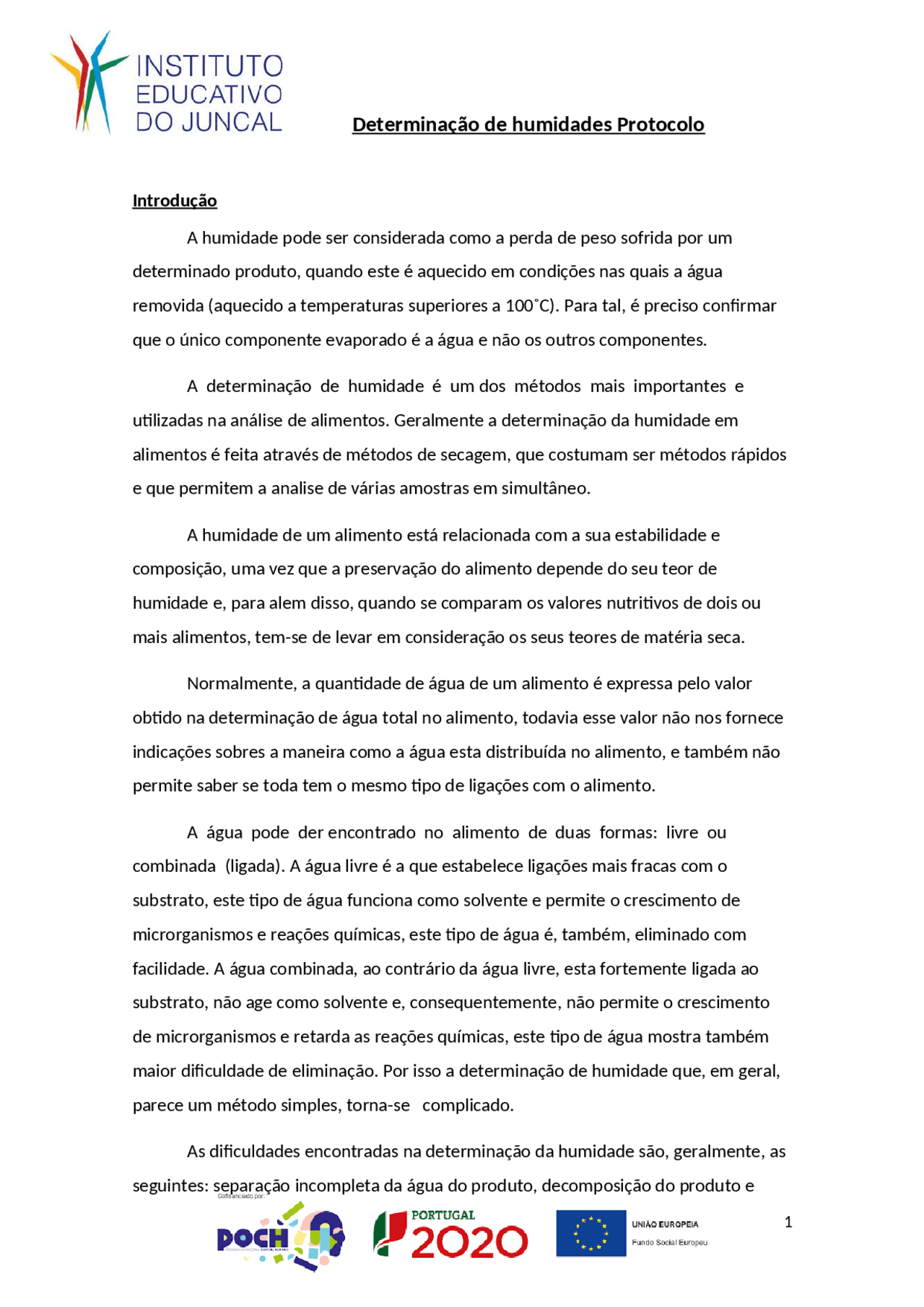 Determinação de humidade - Docsity