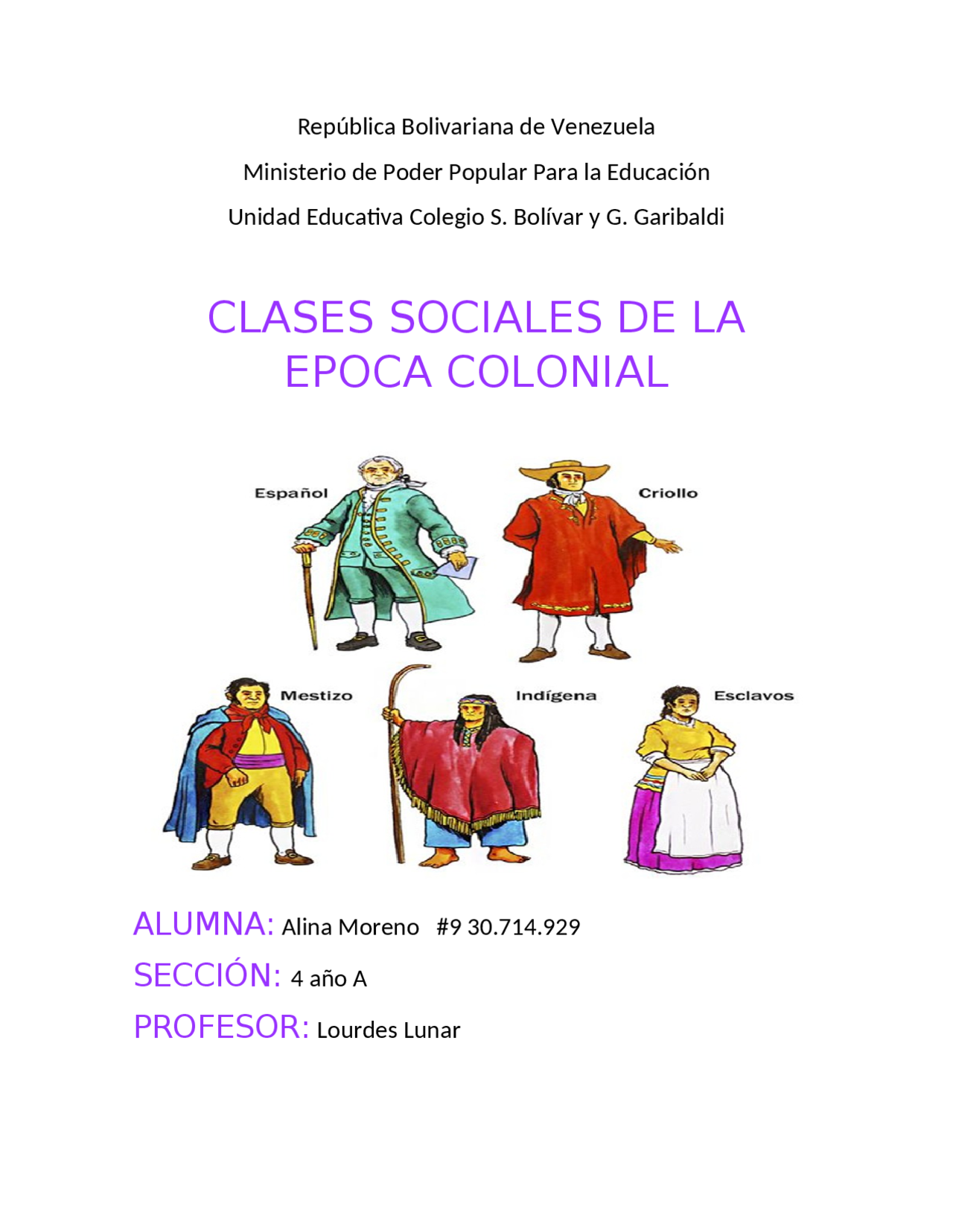CLASES SOCIALES EN LA EPOCA COLONIAL - Docsity