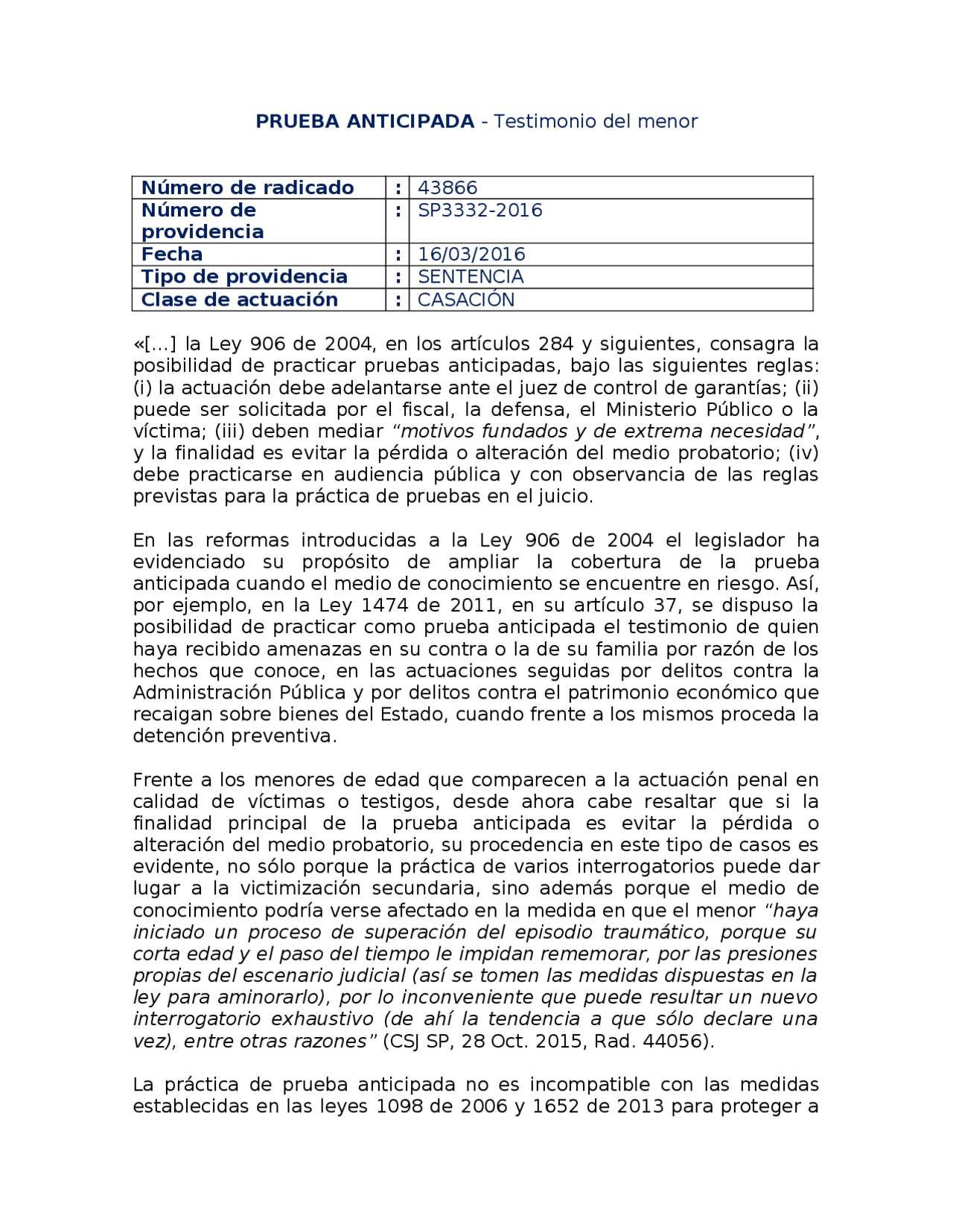 Prueba anticipada Tipo penal | Apuntes de Derecho Penal | Docsity