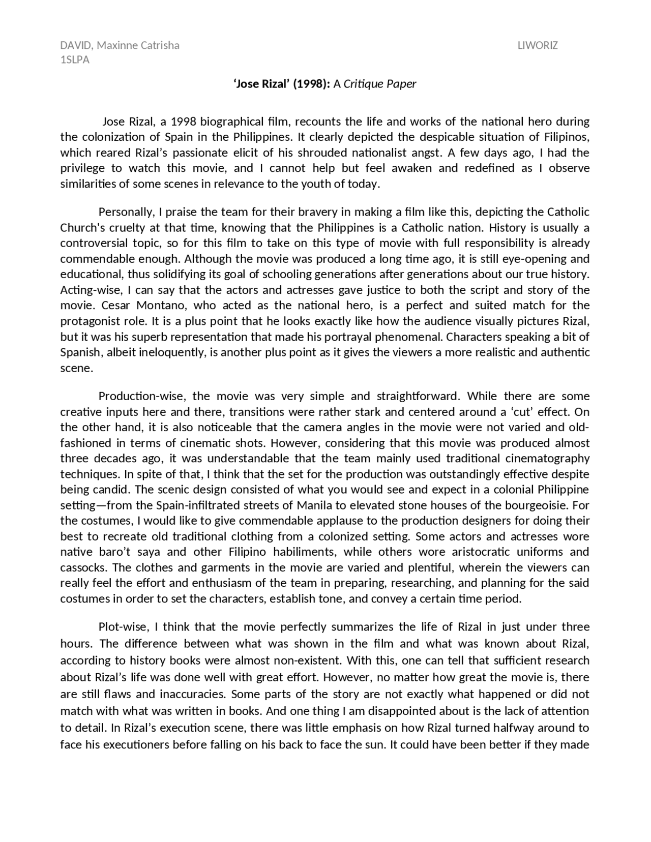 Jose Rizal Movie Reaction Paper Cesar Montano Vrogue co Jose rizal movie reaction paper cesar montano vrogue co