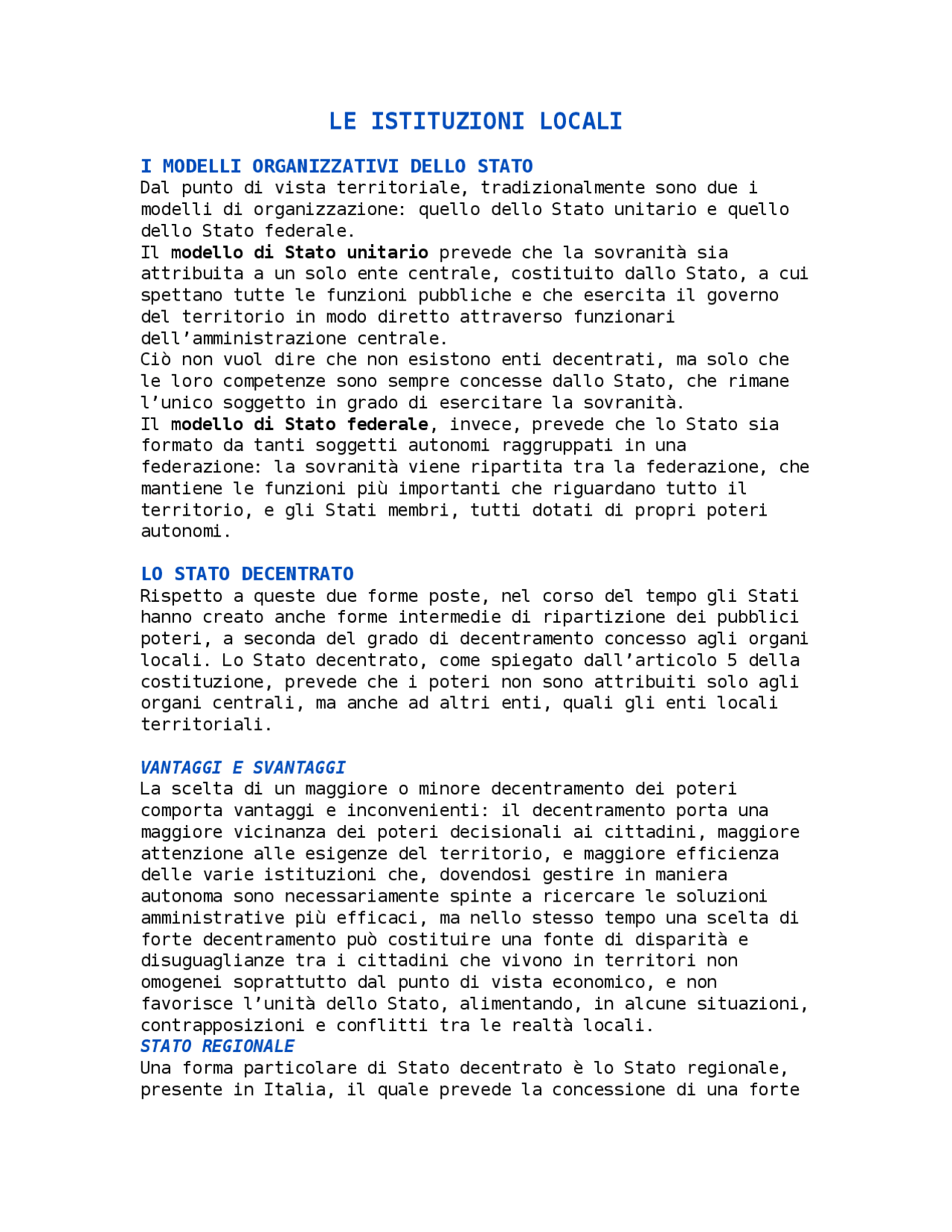 Le istituzioni locali Docsity