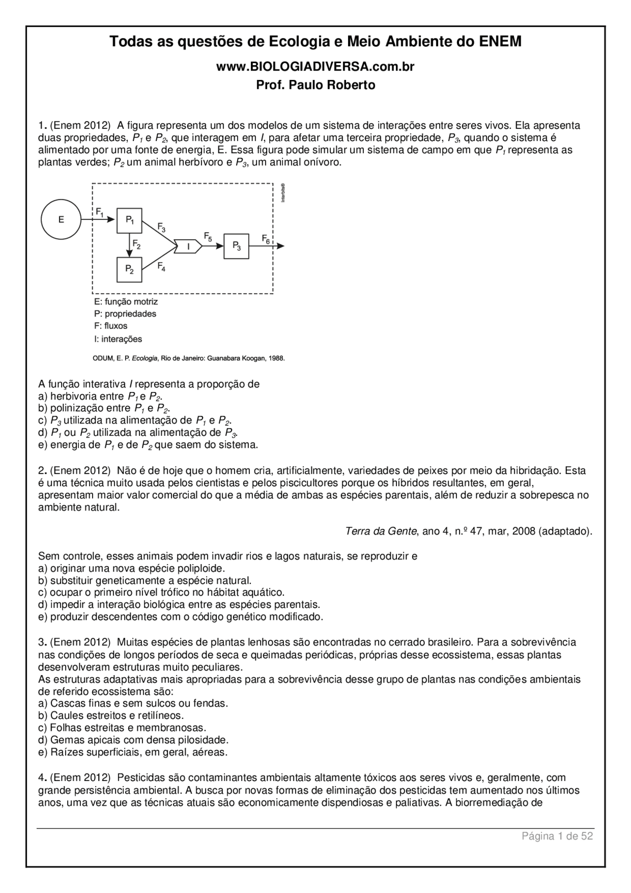 Ecologia - questões | Provas ENEM Biologia | Docsity