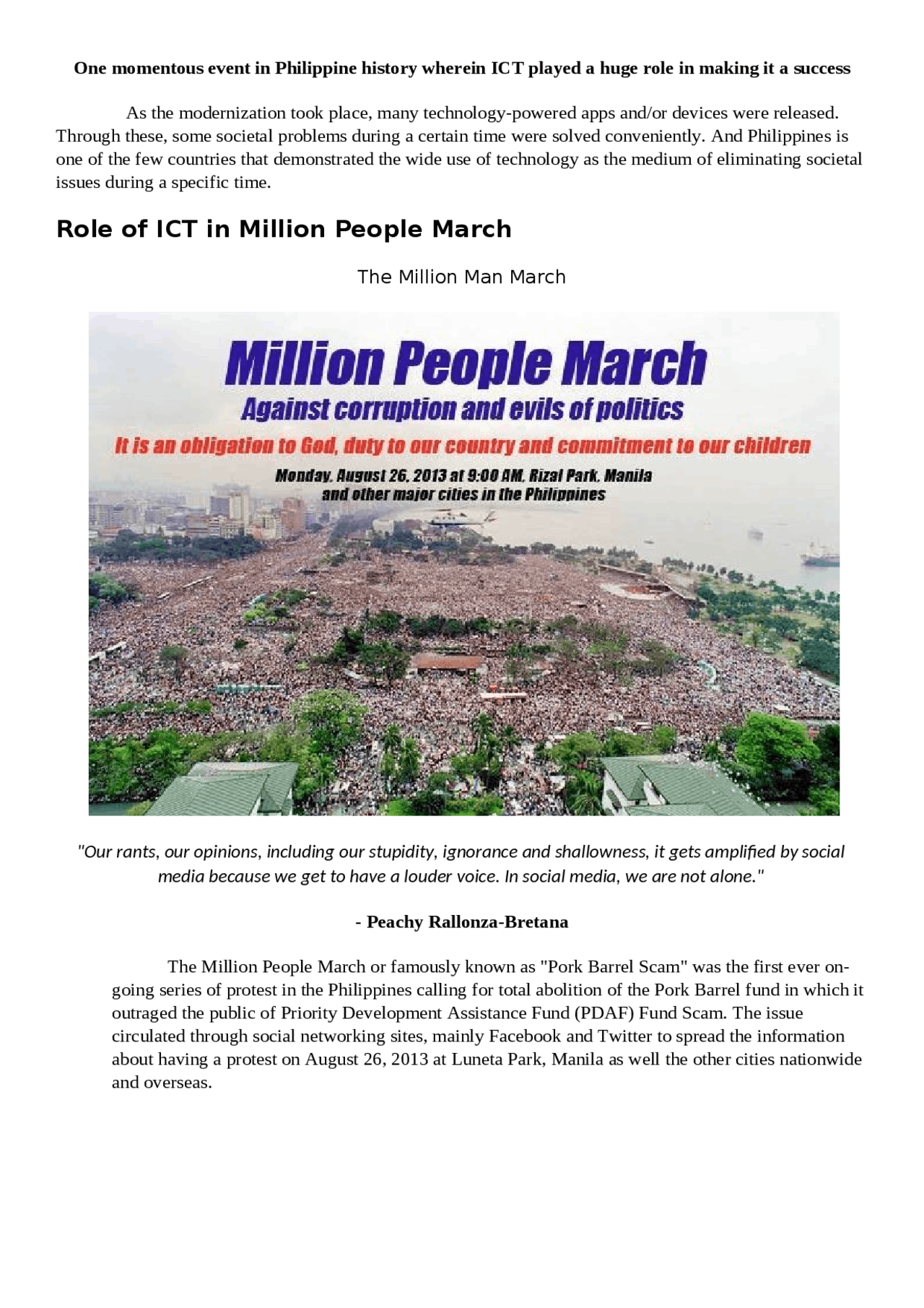 One momentous event in Philippine history wherein ICT played a huge