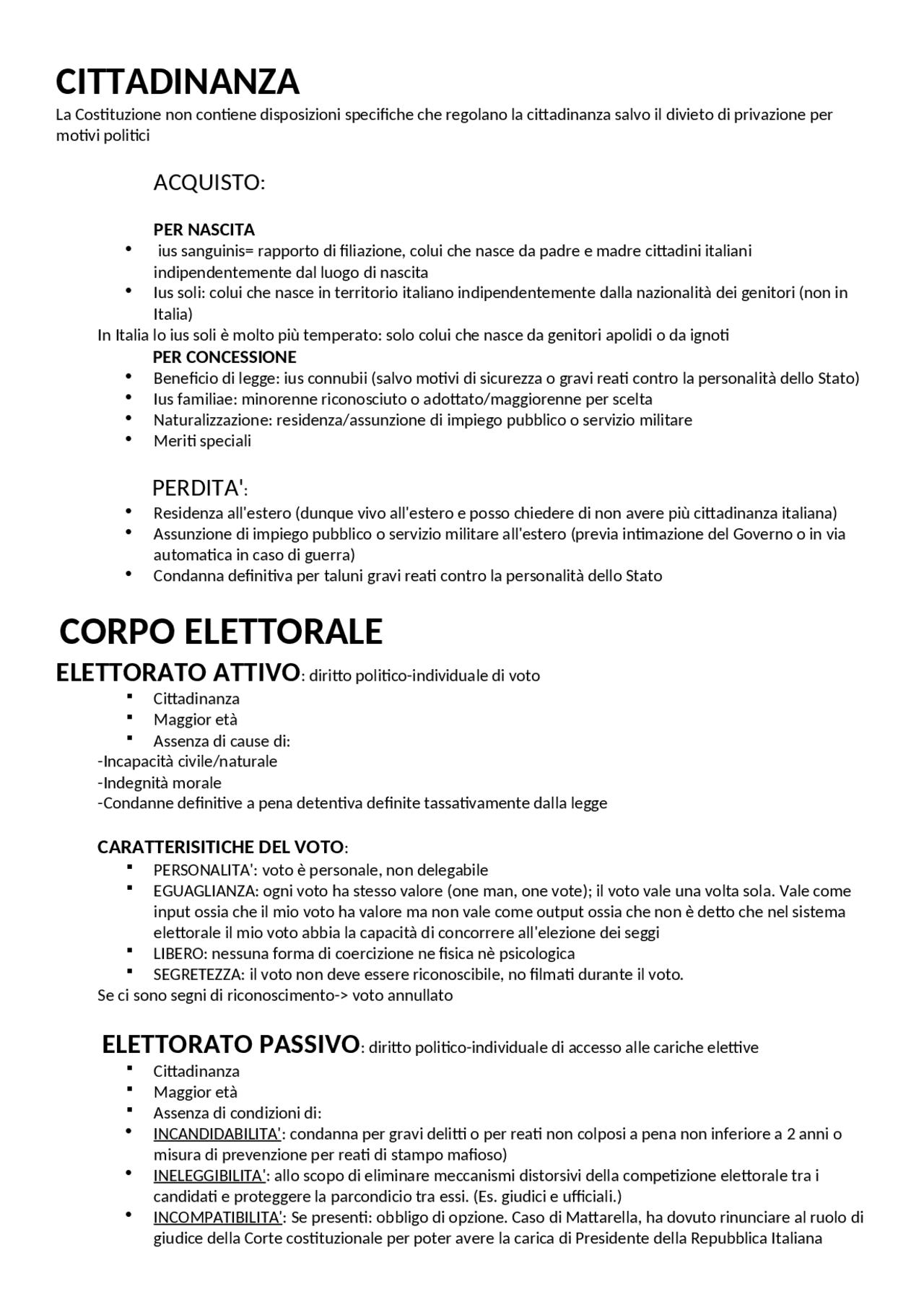 Cittadinanza e corpo elettorale (sie) Docsity