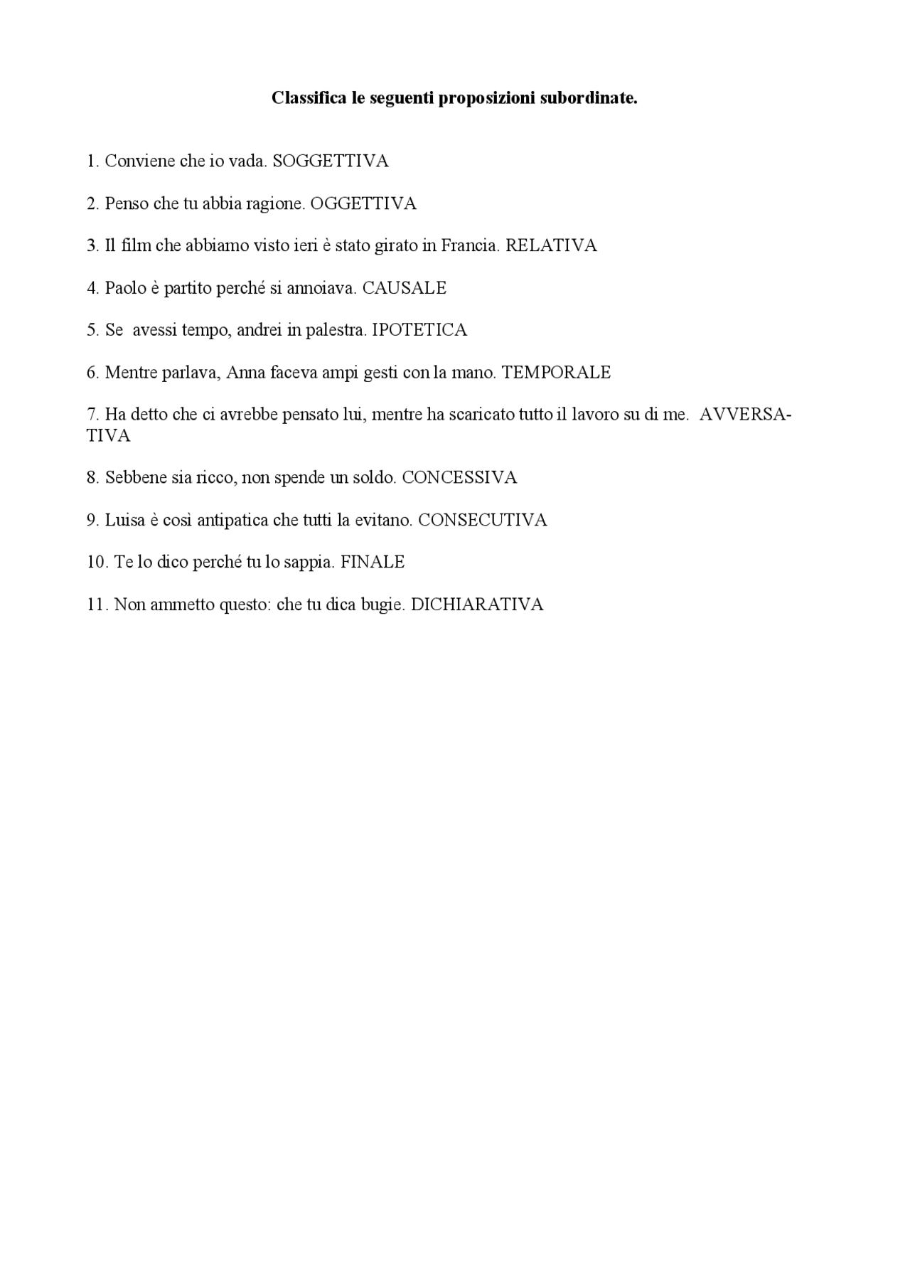 Le frasi subordinate - Docsity