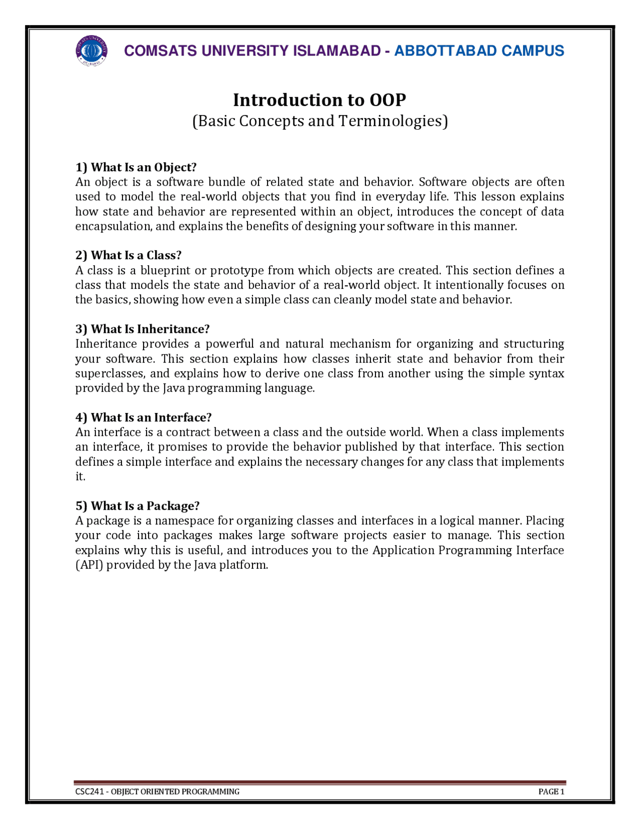 Object oriented programming - Docsity