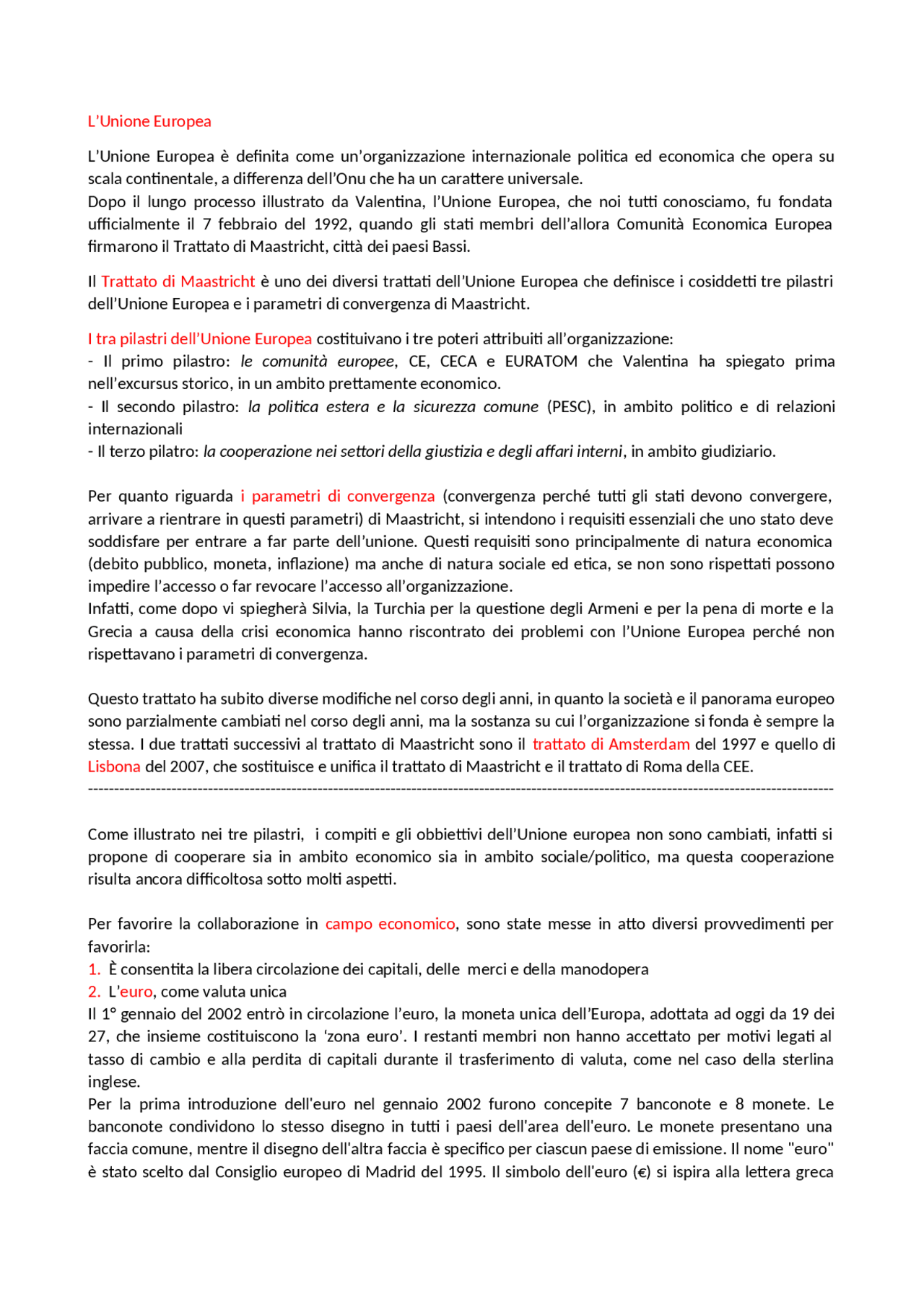 L'Unione Europea e il trattato di Maastricht Docsity