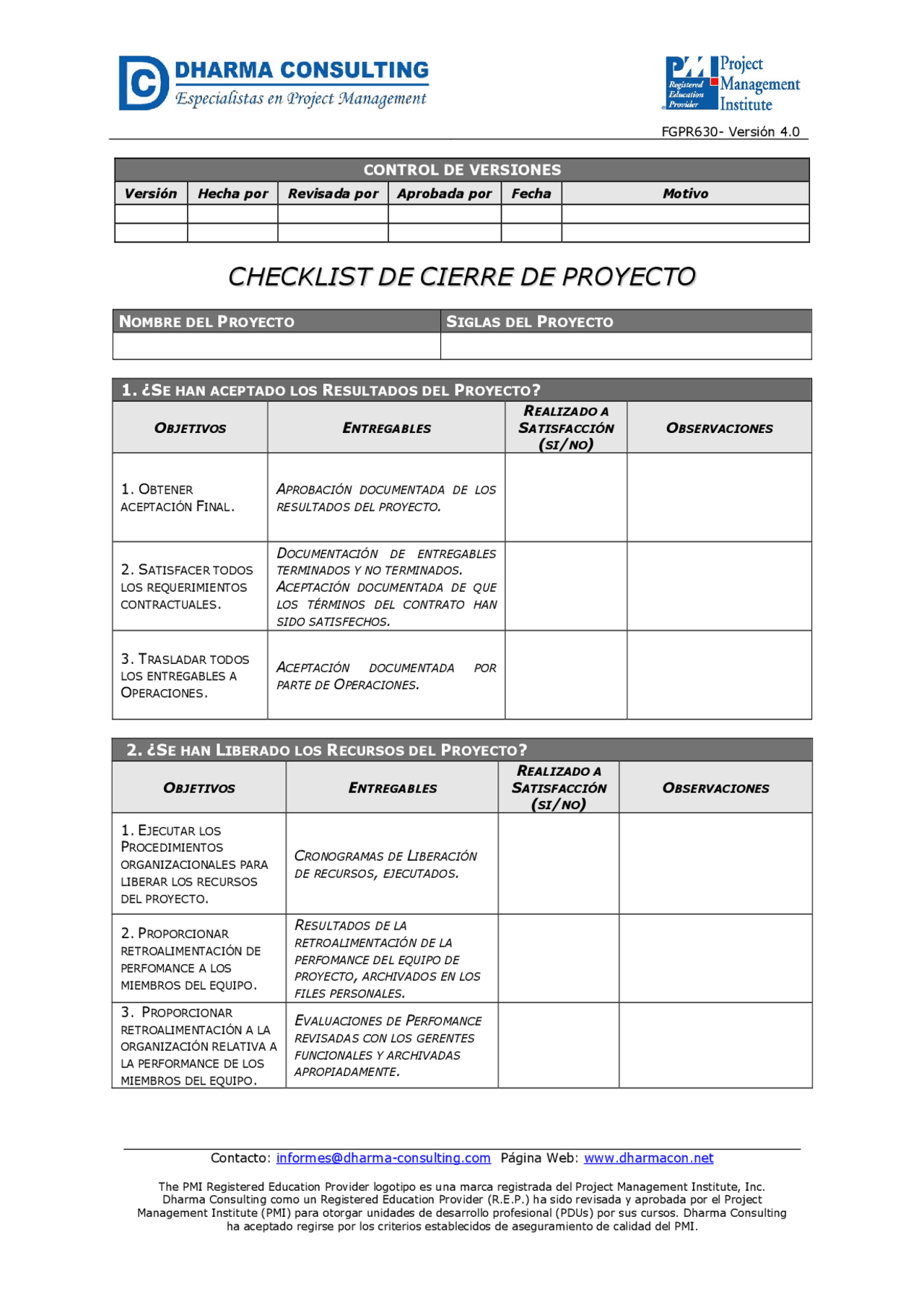 CHECKLIST CIERRE DE PROYECTOS | Guías, Proyectos, Investigaciones de ...