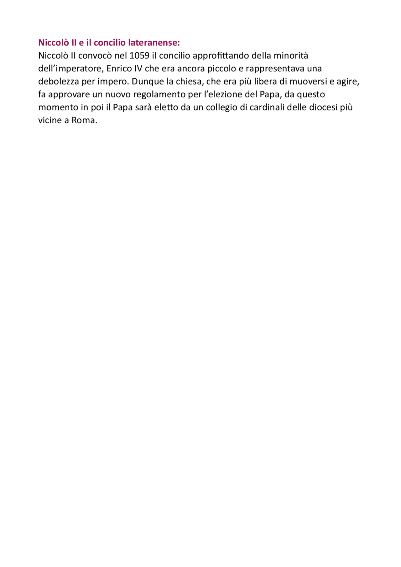 Niccolò II e il concilio lateranense Docsity