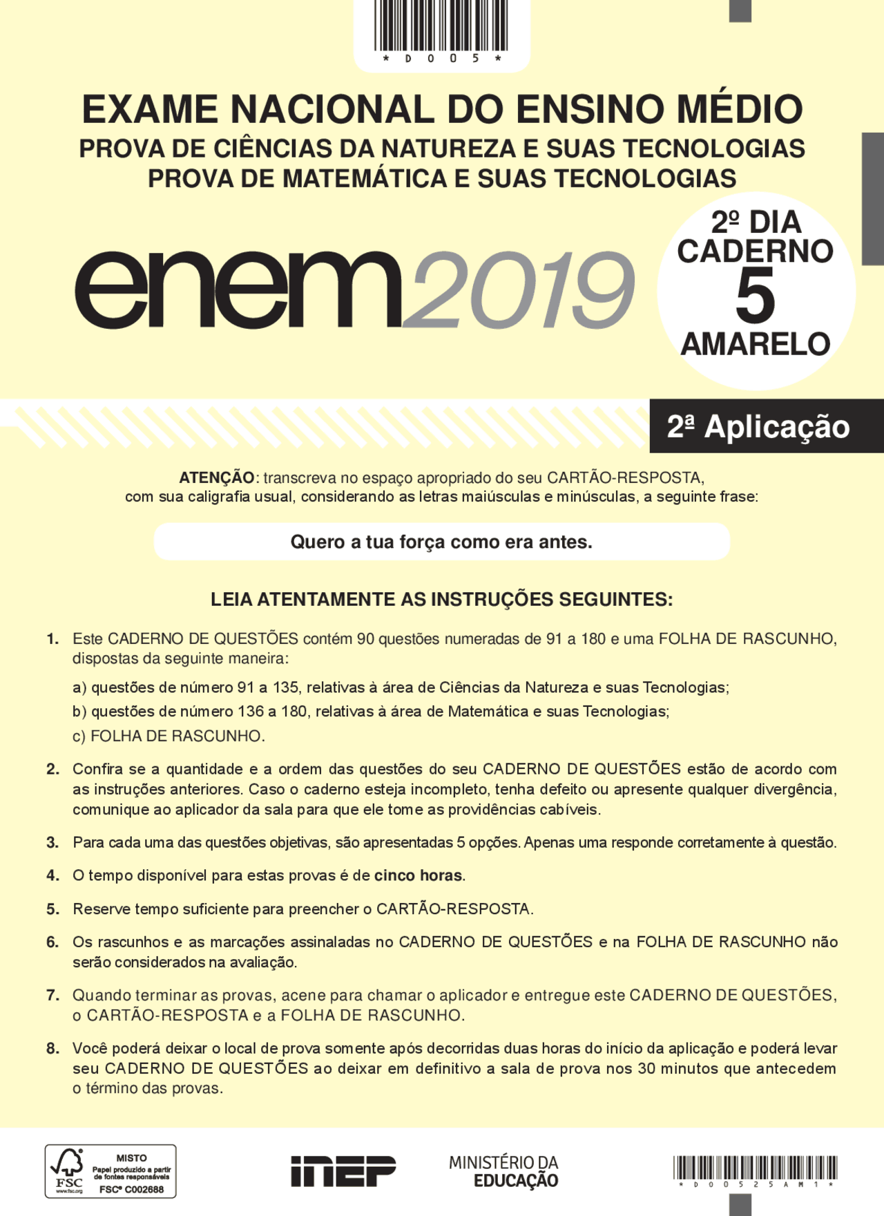 Enem dia 2 caderno amarelo 2019 - Docsity