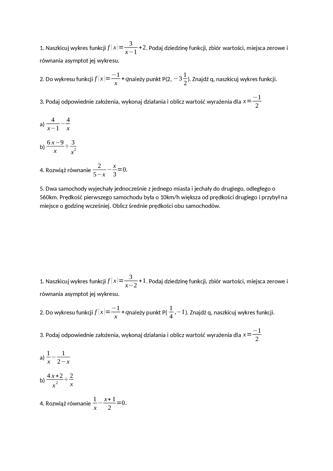 Sprawdzian Z Matematyki Gimnazjum 3 Funkcje