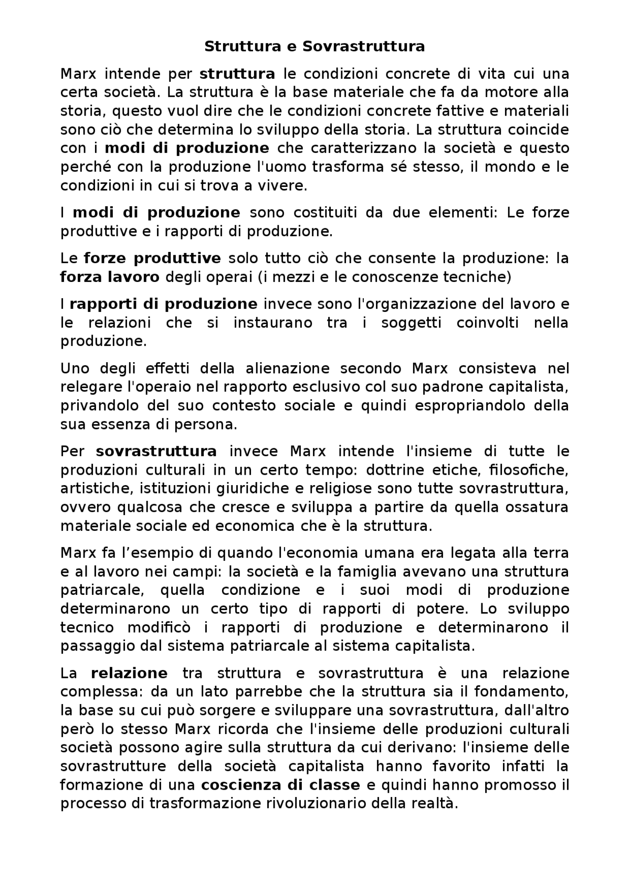 Marx struttura e sovrastruttura Appunti di