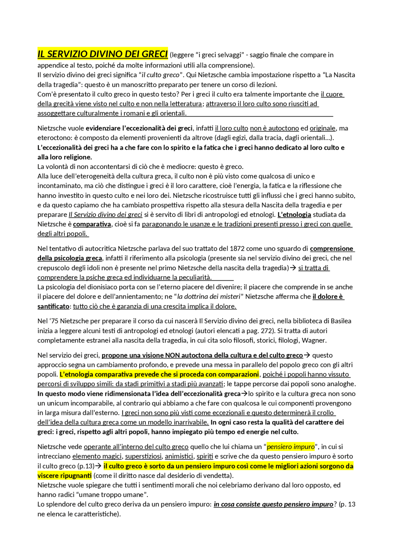 FRIEDRICH NIETZSCHEIL SERVIZIO DIVINO DEI GRECI Appunti di Filosofia