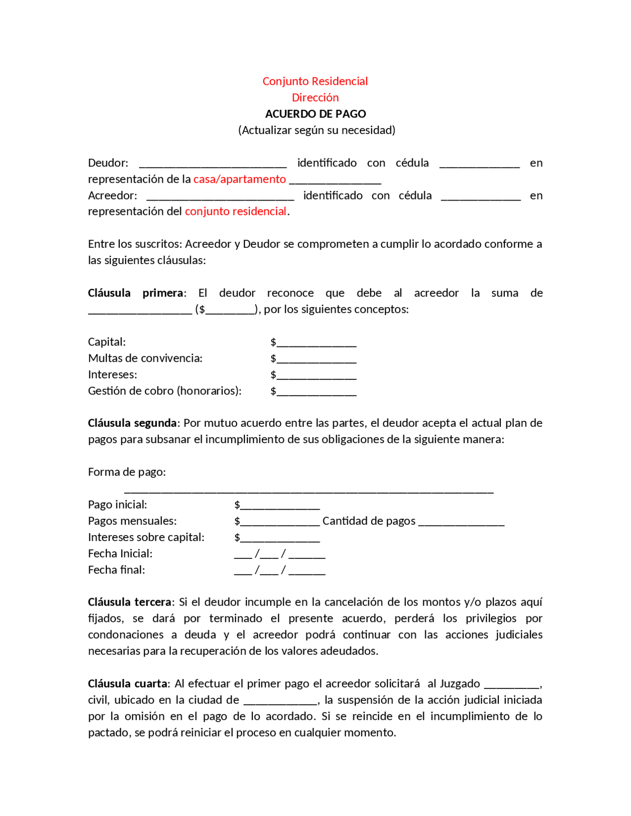 Acuerdo de pago, propiedad horizontal.docx Docsity