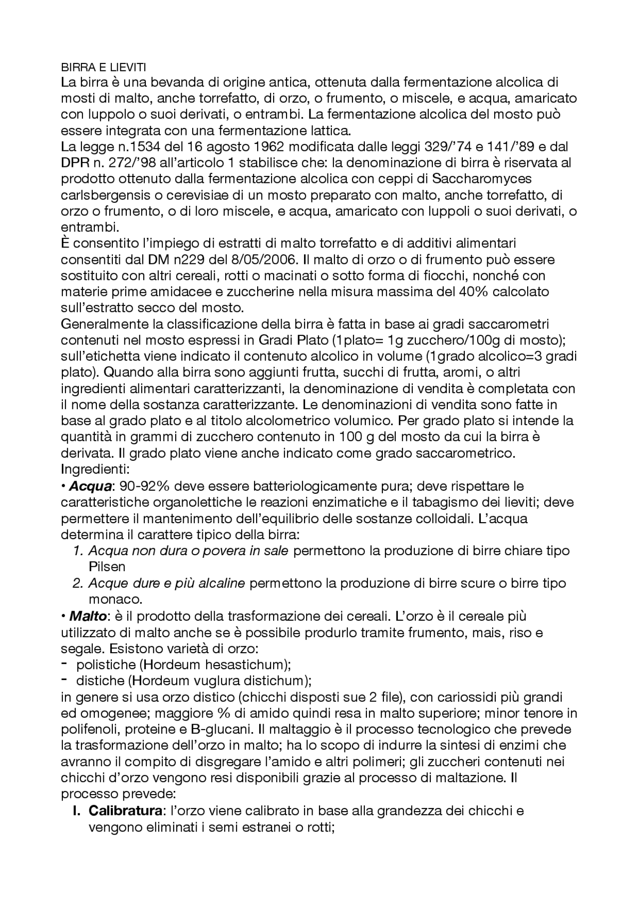 Produzione della birra: prima e Seconda fermentazione - Docsity
