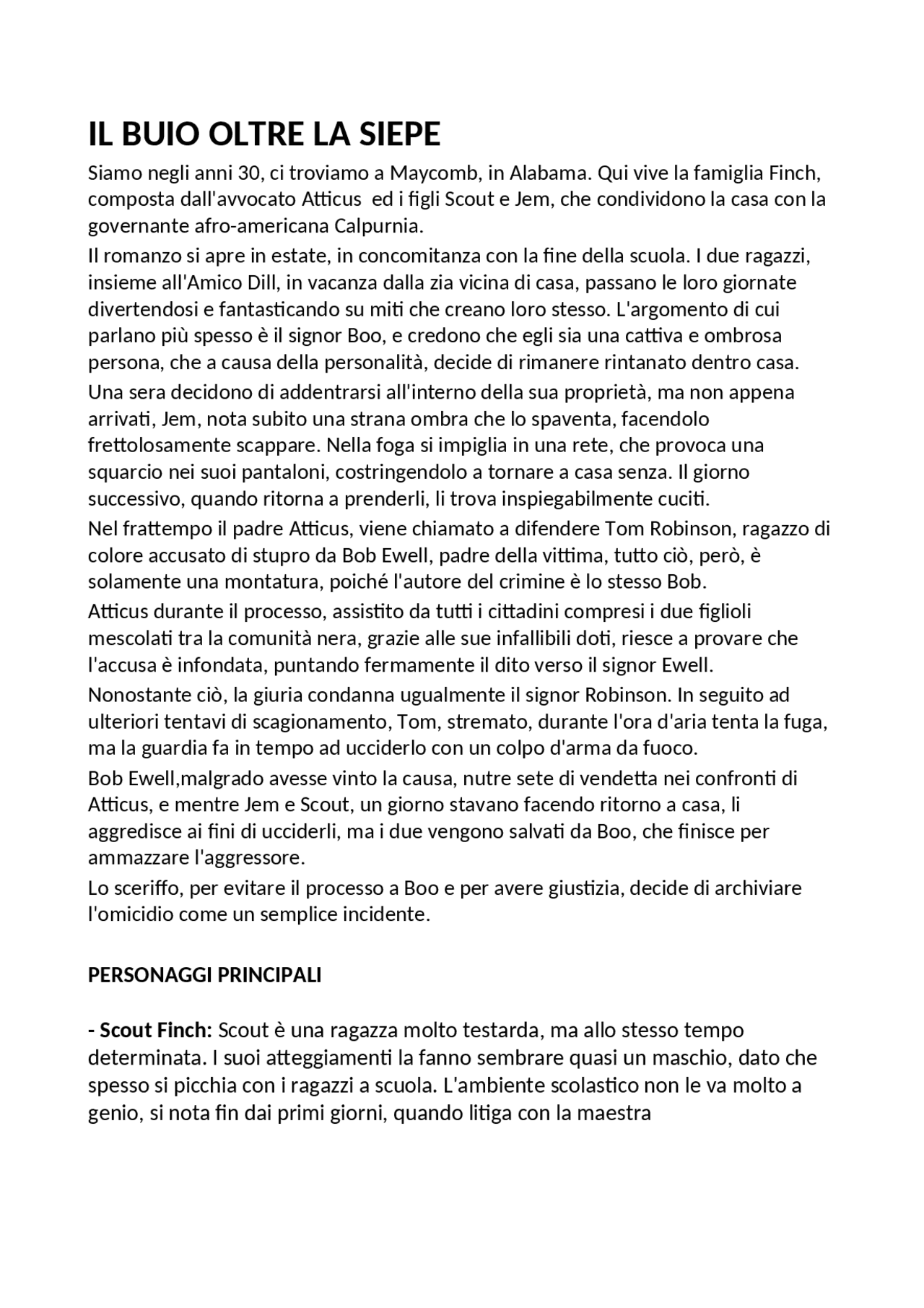 Il buio oltre la siepe Sintesi