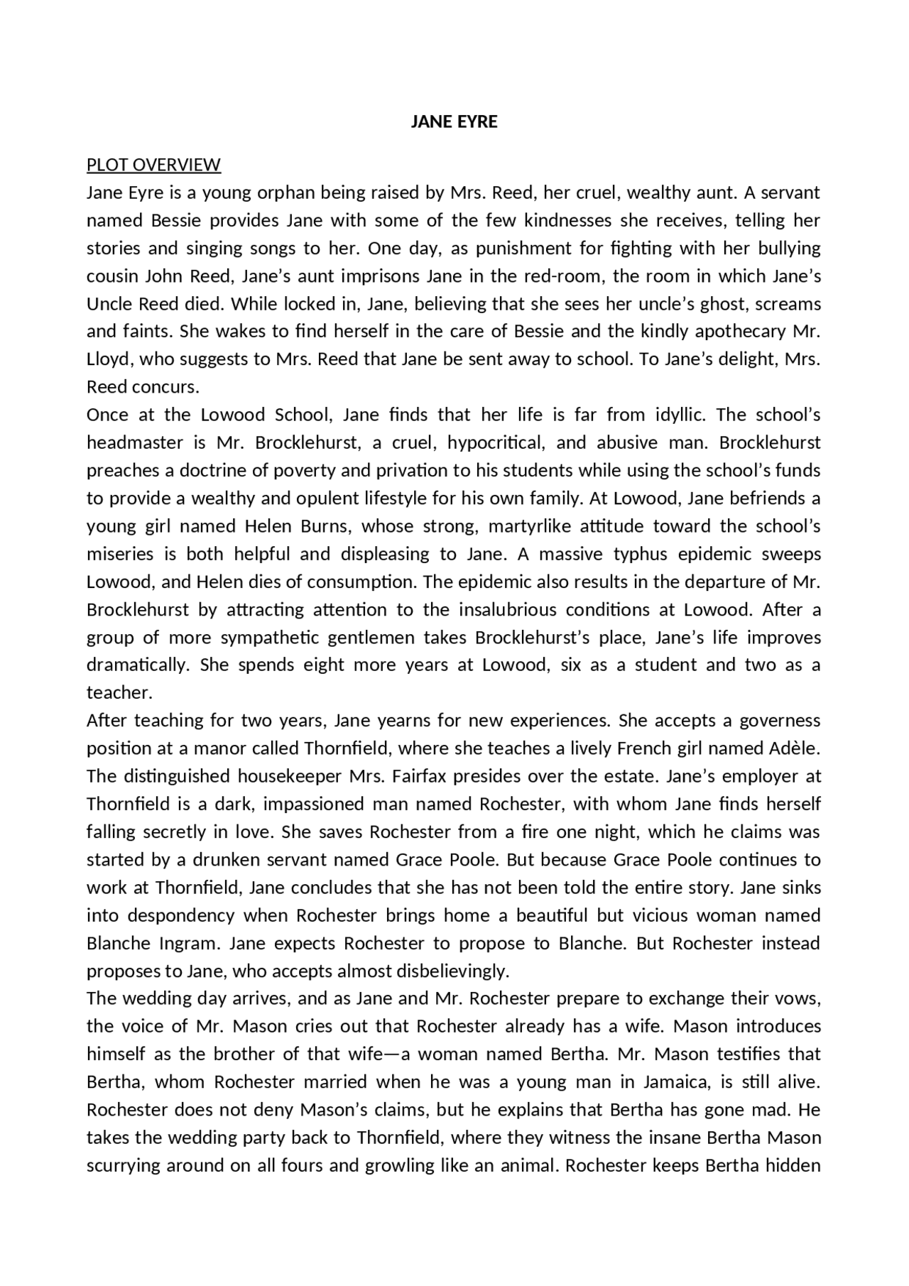 Summary Jane Eyre Charlotte Brontë Docsity Summary Jane Eyre Charlotte Brontë Docsity