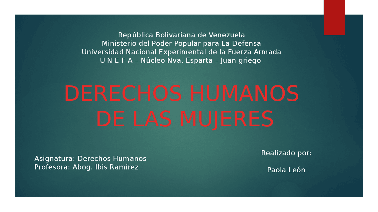 Derechos humanos de las mujeres | Diapositivas de Derecho | Docsity