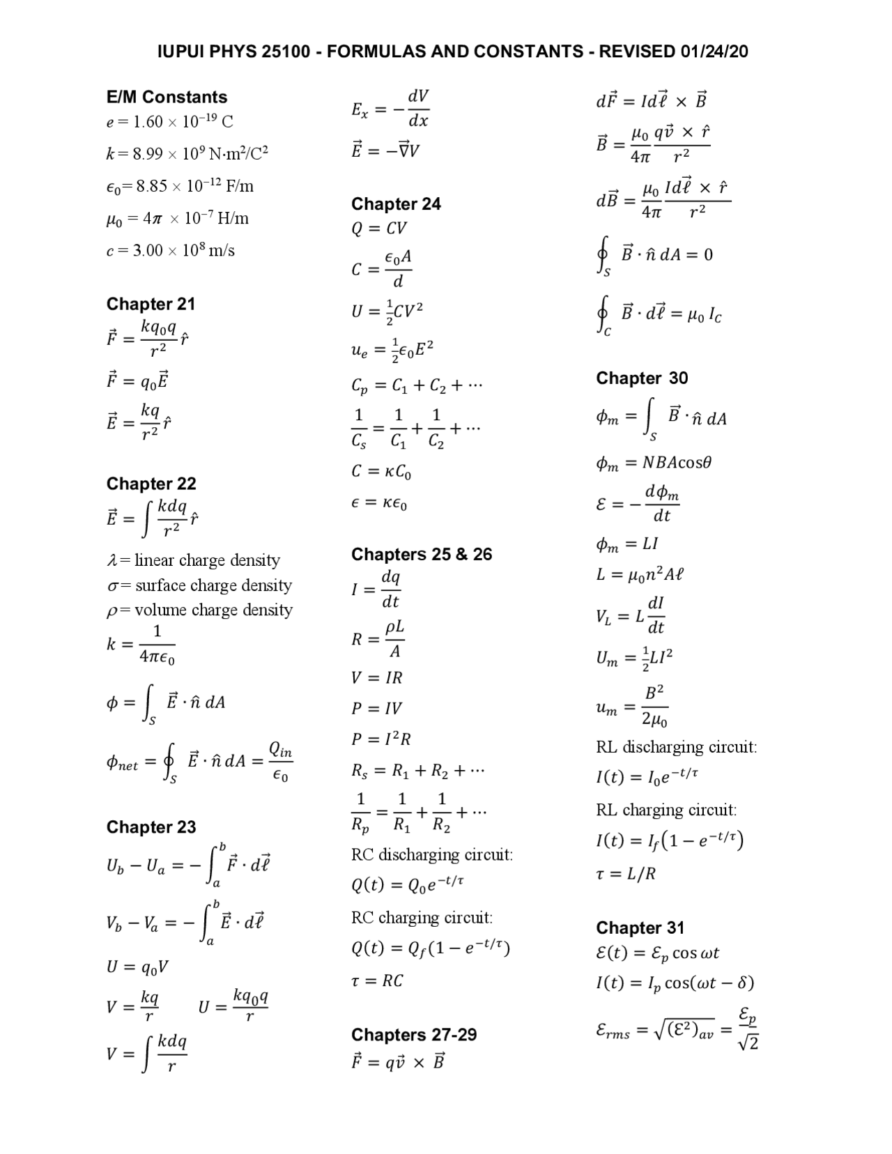 Physics formulas/equations - Docsity