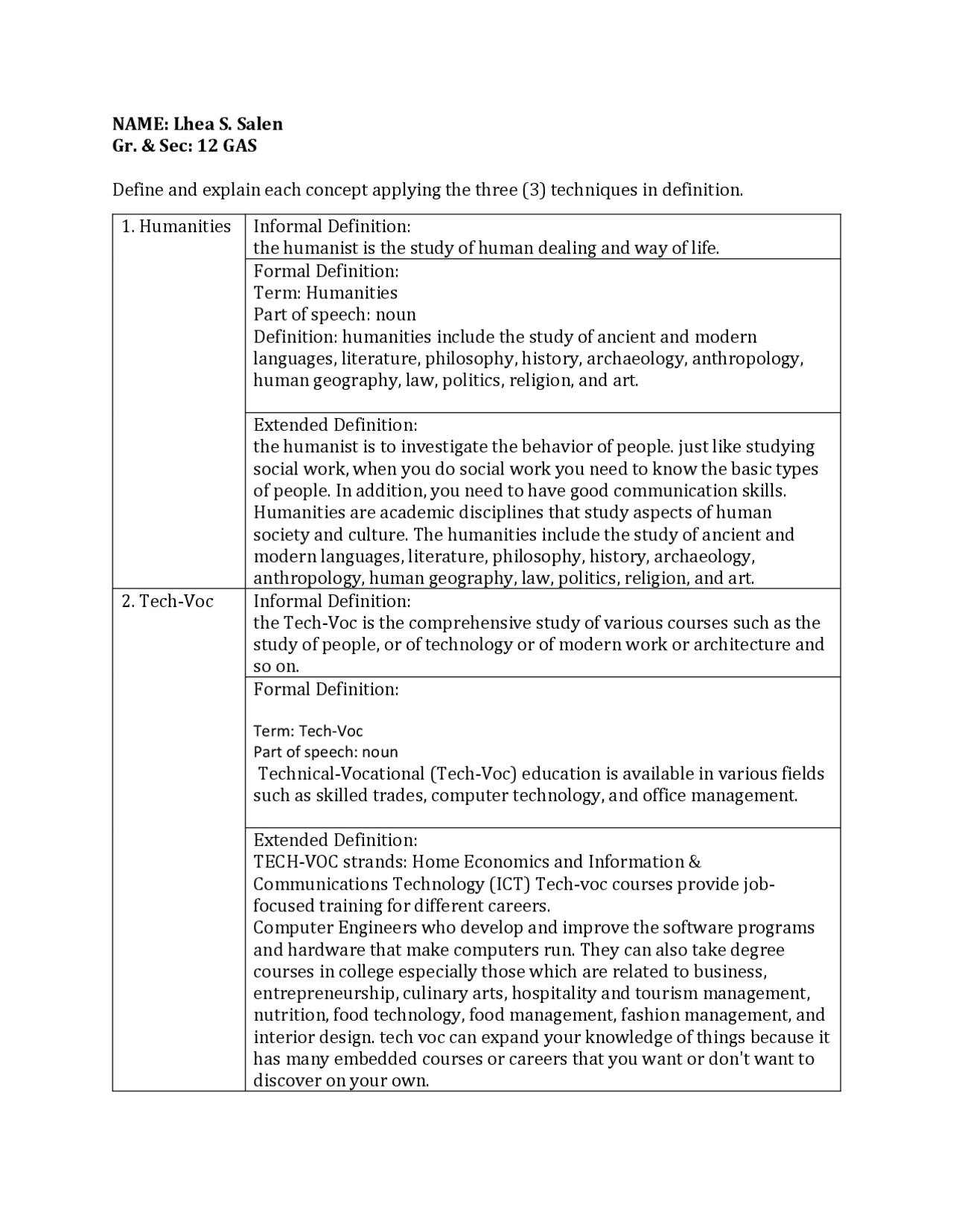 Example 3 Definition Example of how to Define and explain each concept applying the three (3 ...