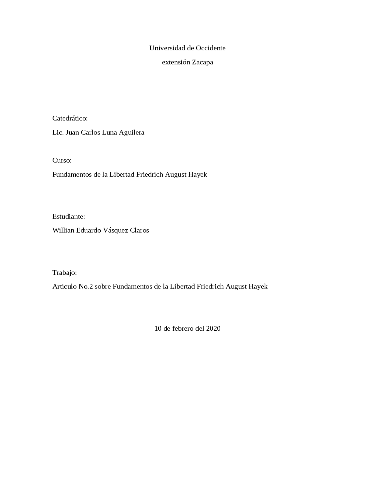 Fundamentos de la libertad de hayek - Docsity