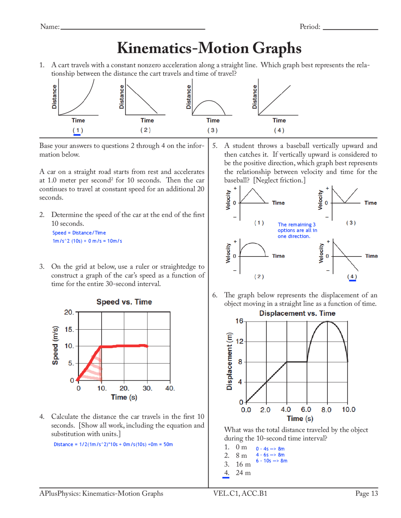 Kinematics Sheet - Motion Physics | Exercises Physics | Docsity