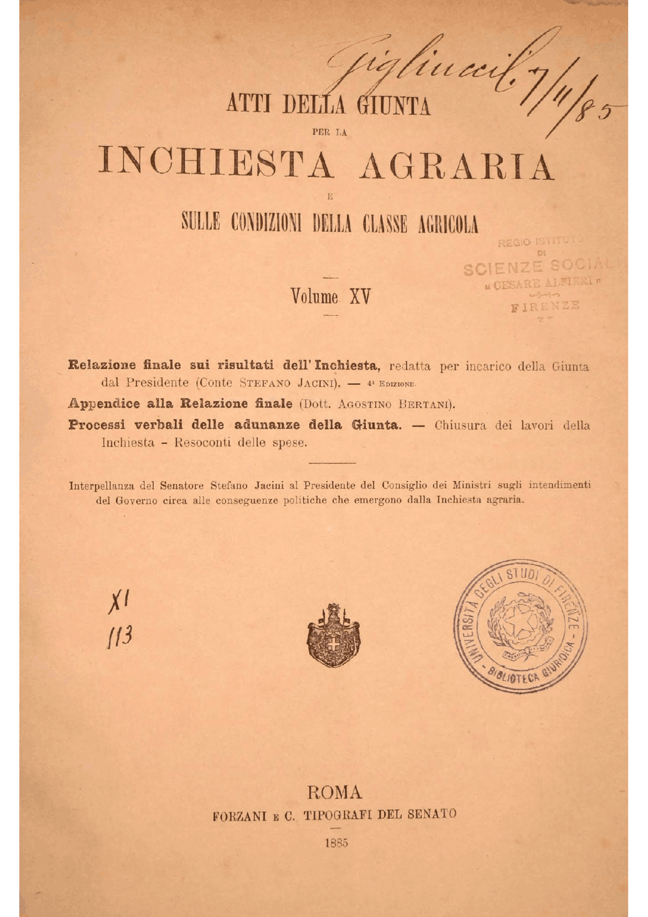 Fondo Inchiesta Agraria Jacini Serie 6 Fascicoli Complessivi 47