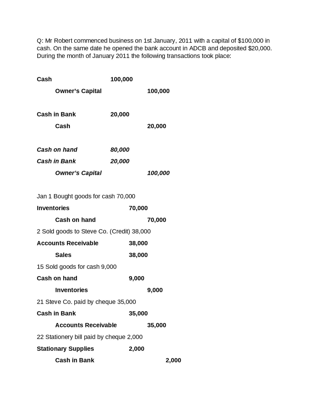 Sample Bookkeeping Problems Basic accounting problem - Docsity