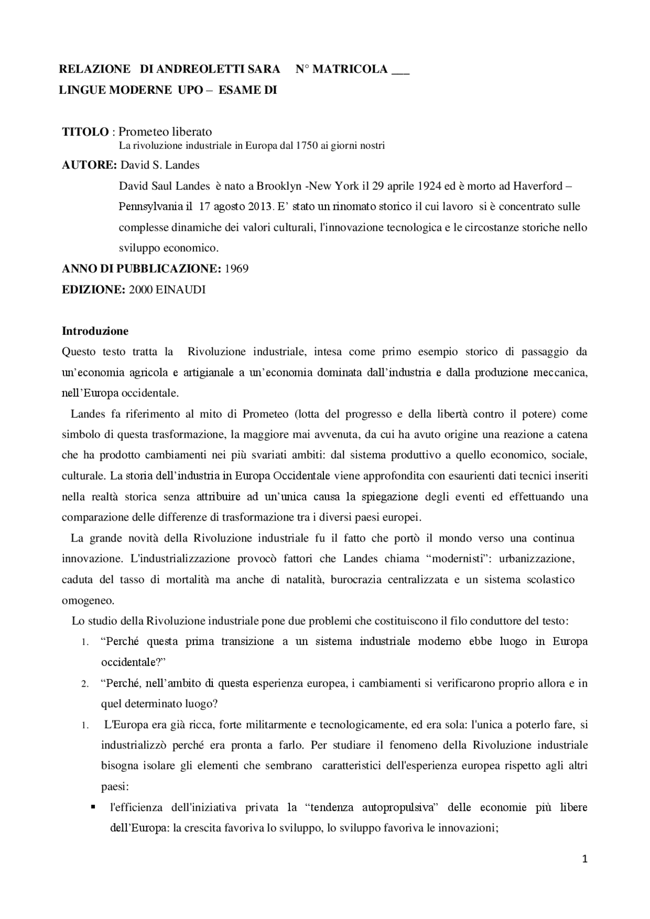 Prometeo Liberato David S.Landes Docsity