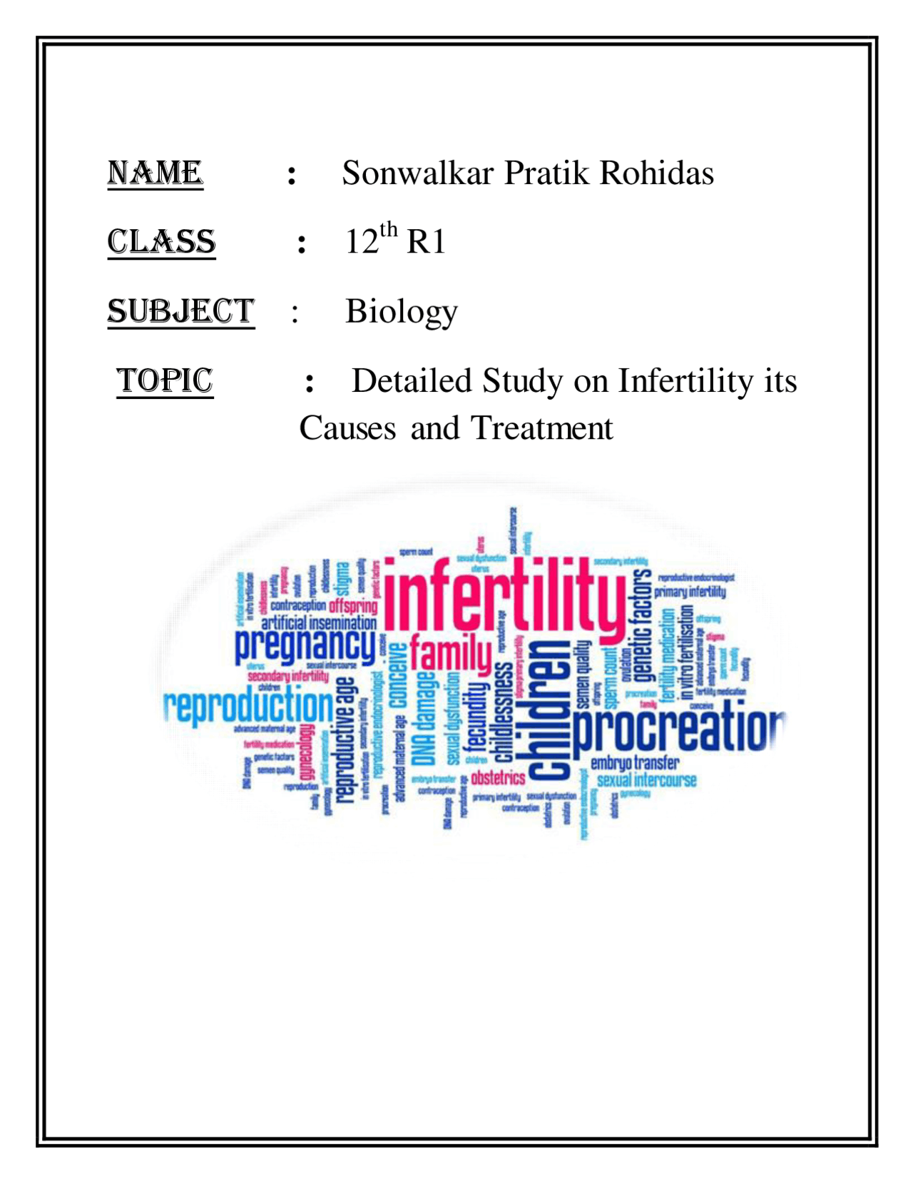 Class 12 Investigatory project Infertility | Assignments Biology | Docsity