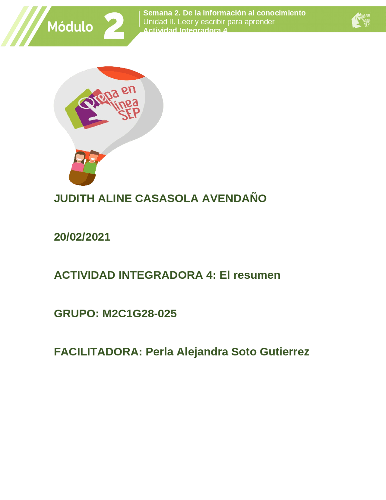 Actividad Integradora 4 Modulo 2 Docsity