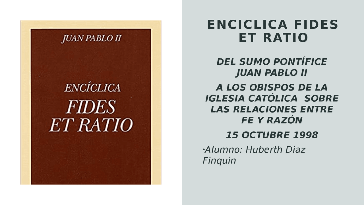 Enciclica Fedes Et Ratio Docsity