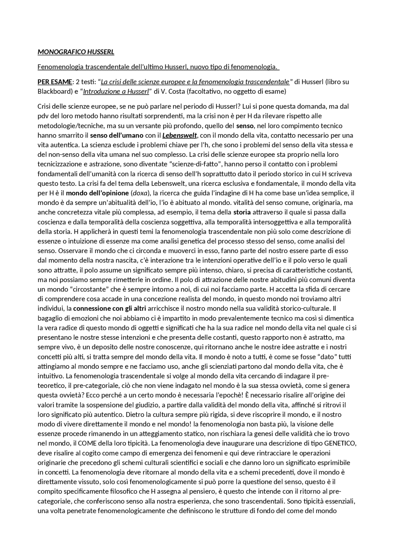 MONOGRAFICO HUSSERL 'LA CRISI DELLE SCIENZE EUROPEE E LA FENOMENOLOGIA