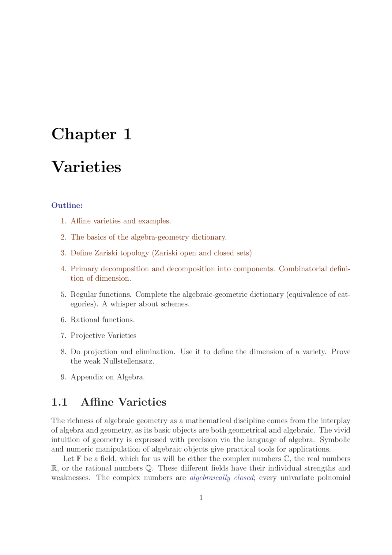 Affine varieties and examples - Algebraic Geometry | Lecture notes ...