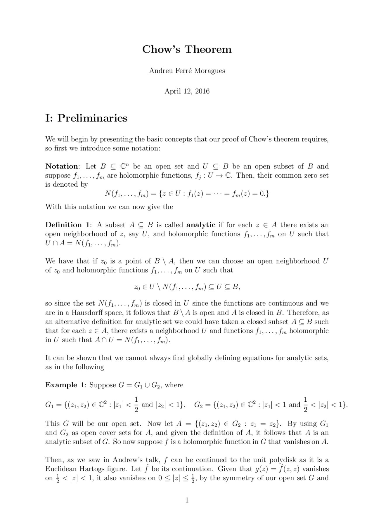 Calculus 1 Chow's Lemma Theorem - Lecture Notes - Docsity