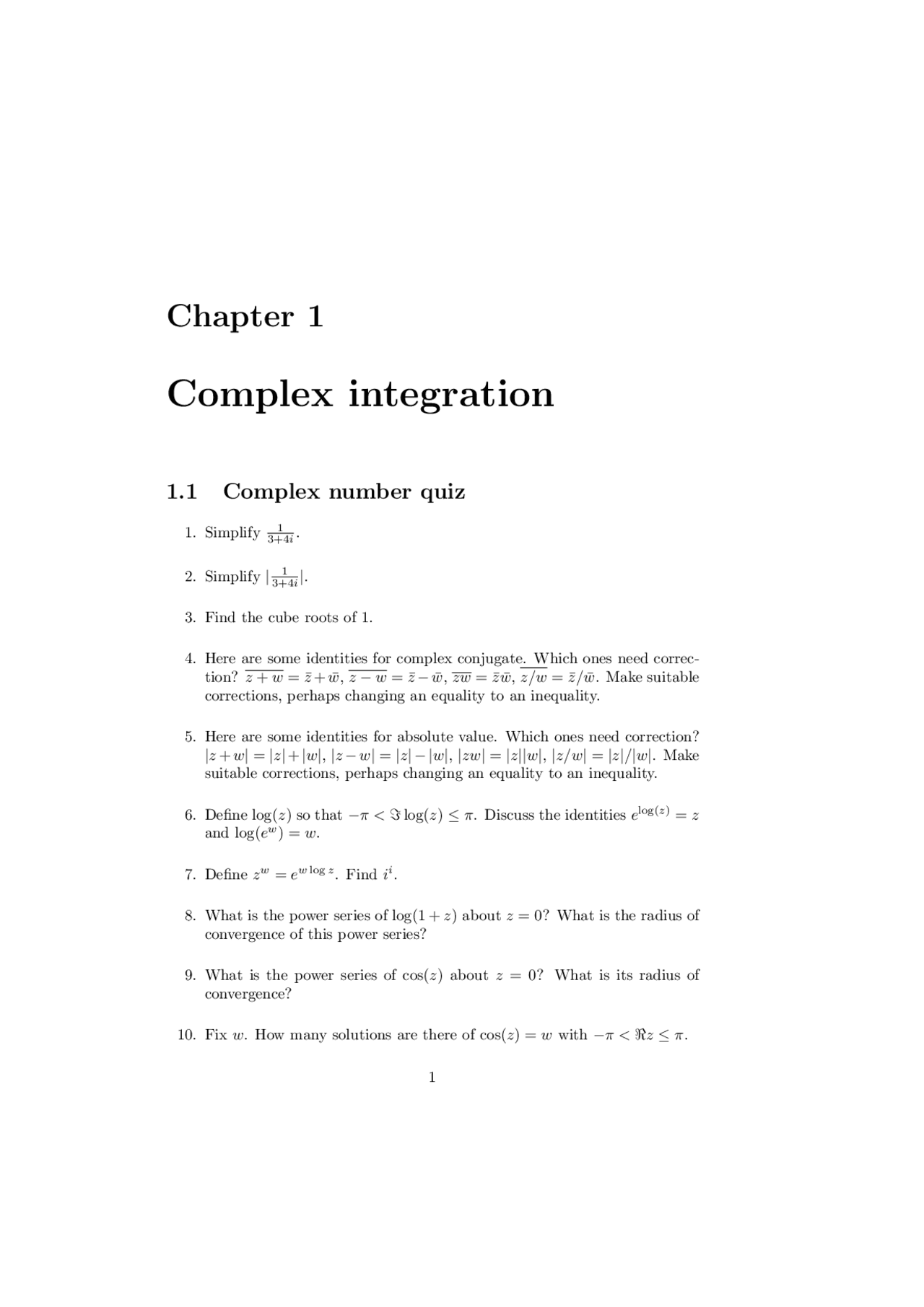 Complex Variable Integration Notes Lecture Handout on Complex Integration - Docsity
