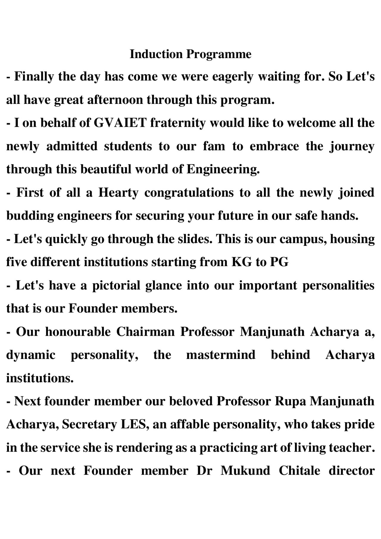 Script for Induction Programme - Docsity