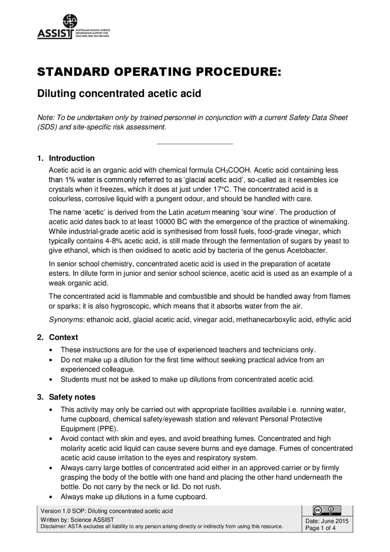 Dilute acetic acid solution Docsity