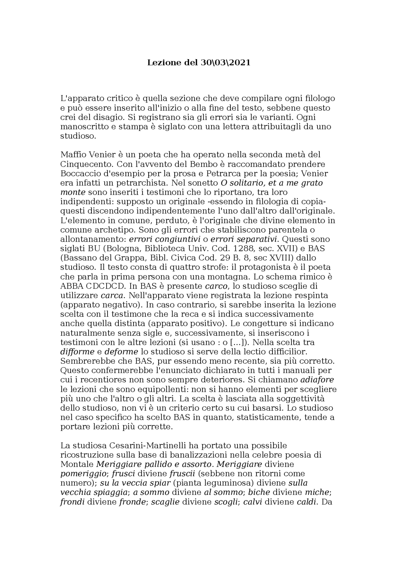 Filologia italiana I Docsity