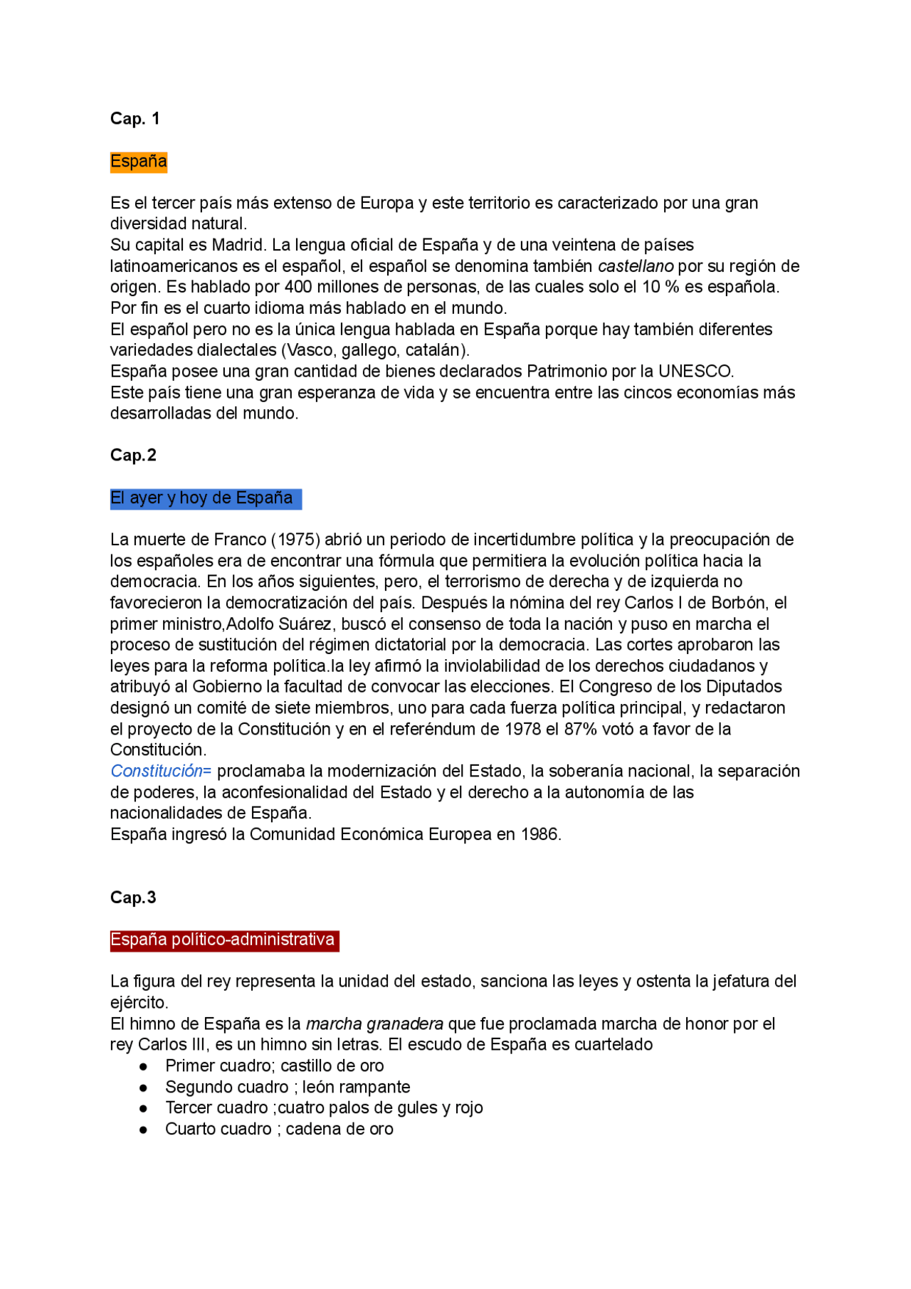 Esp@ña, manual de civilización - Docsity