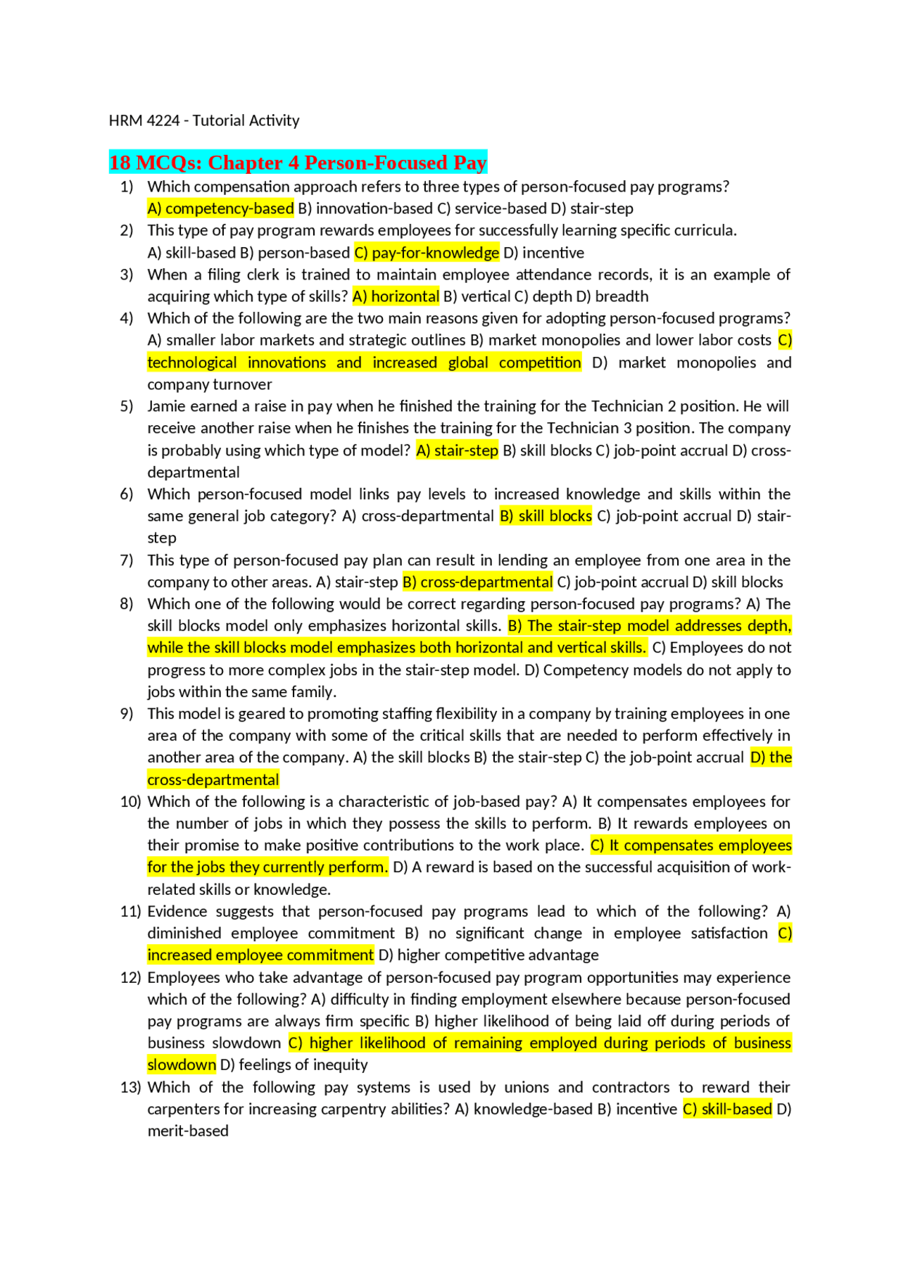 Compensation and Reward Management | Exercises Compensation and Reward ...