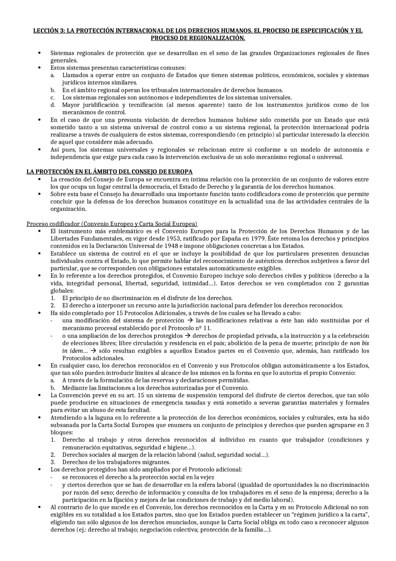 Tema 3: la protección internacional de los derechos humanos II - Docsity
