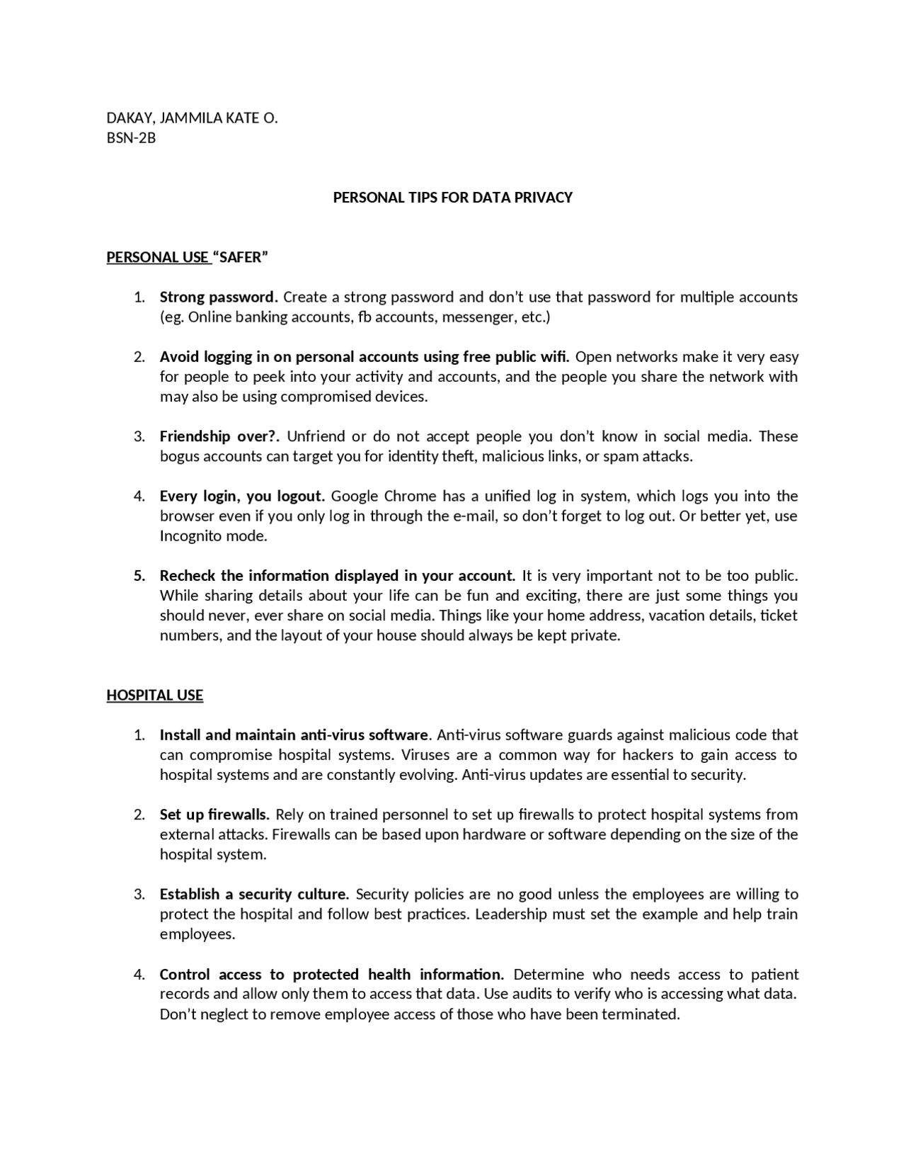 Personal tips for data privacy - Docsity