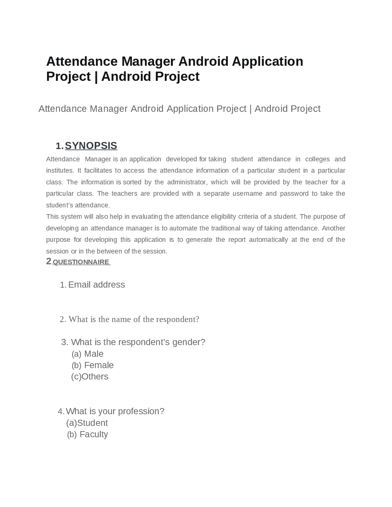 Attendance Manager Android Application Project | Android Project - Docsity