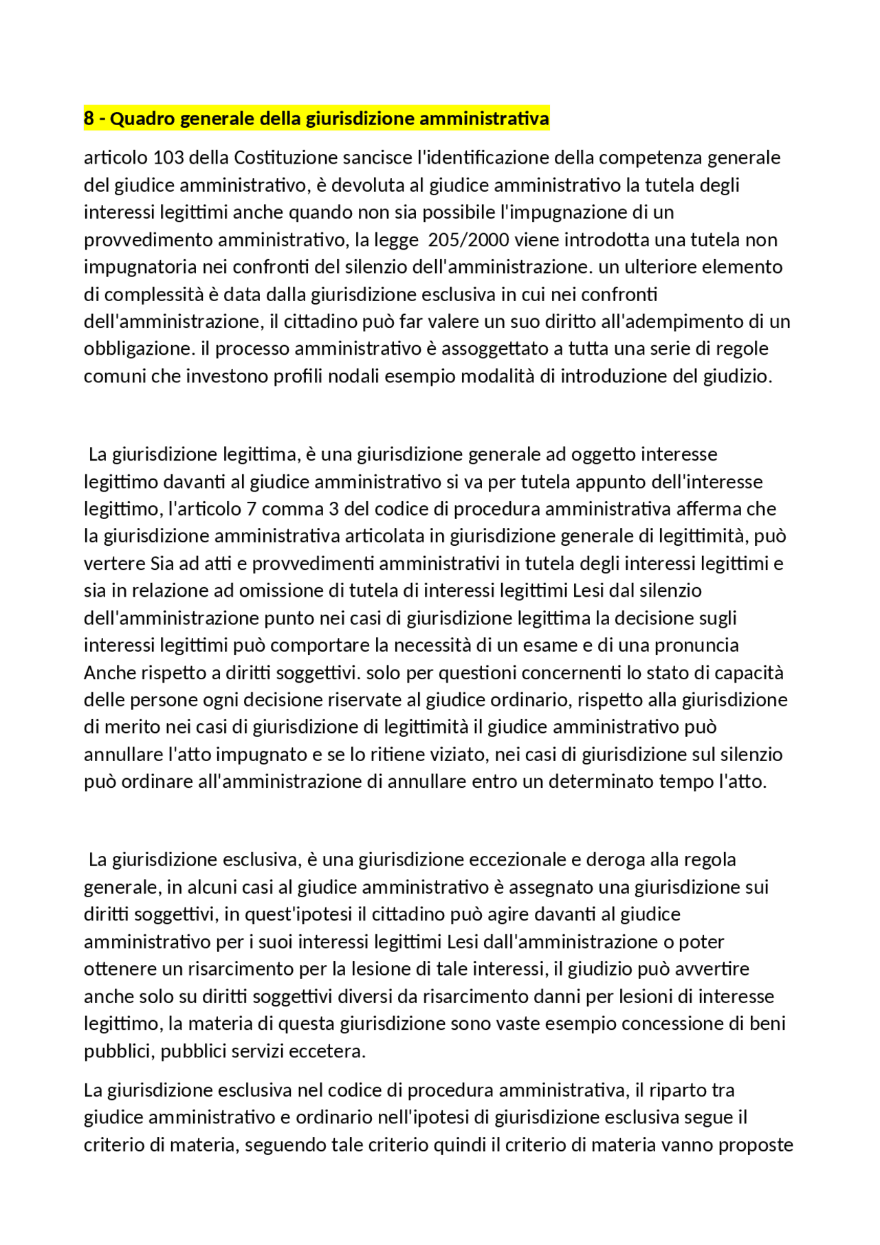 Quadro generale della giurisdizione amministrativa Docsity