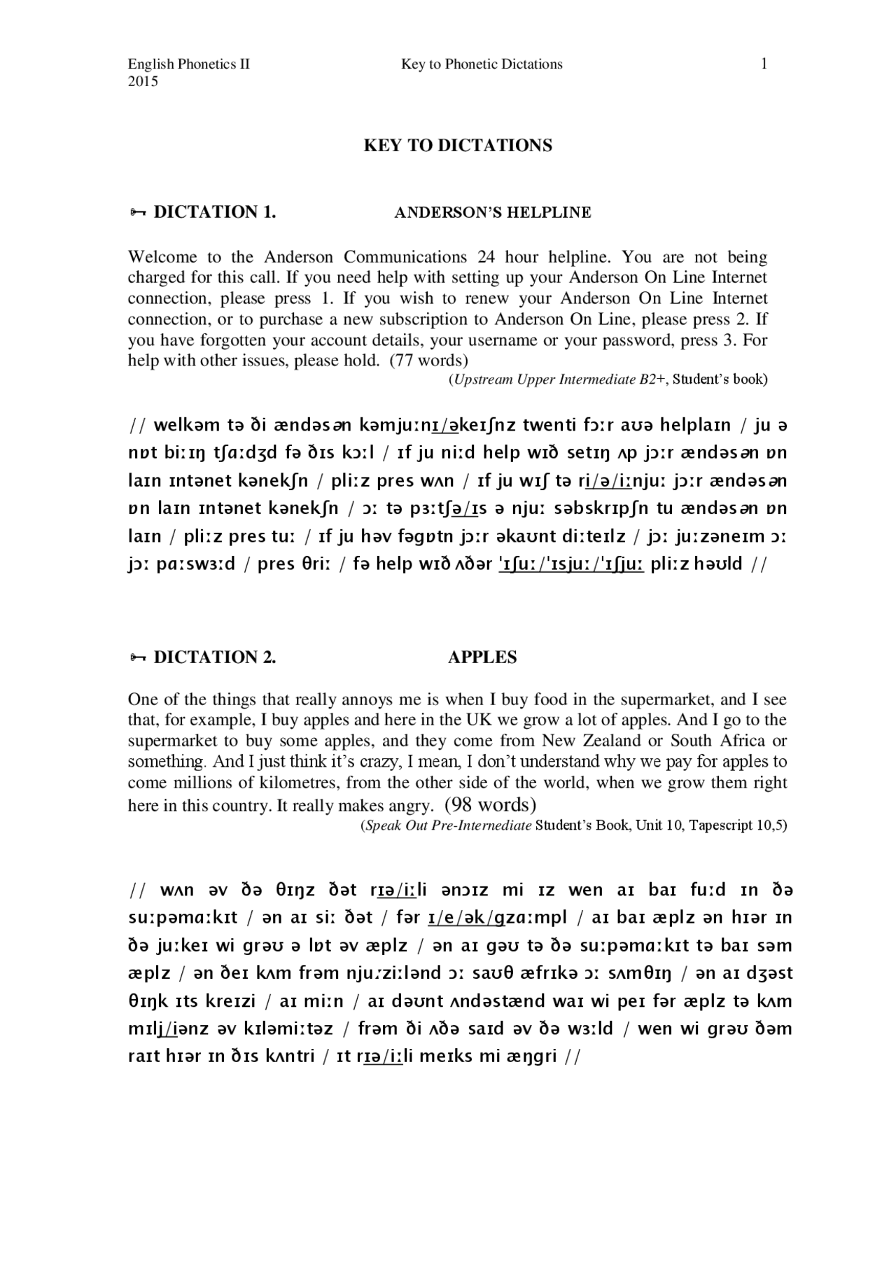 English Phonetics Transcriptions For Practice Docsity
